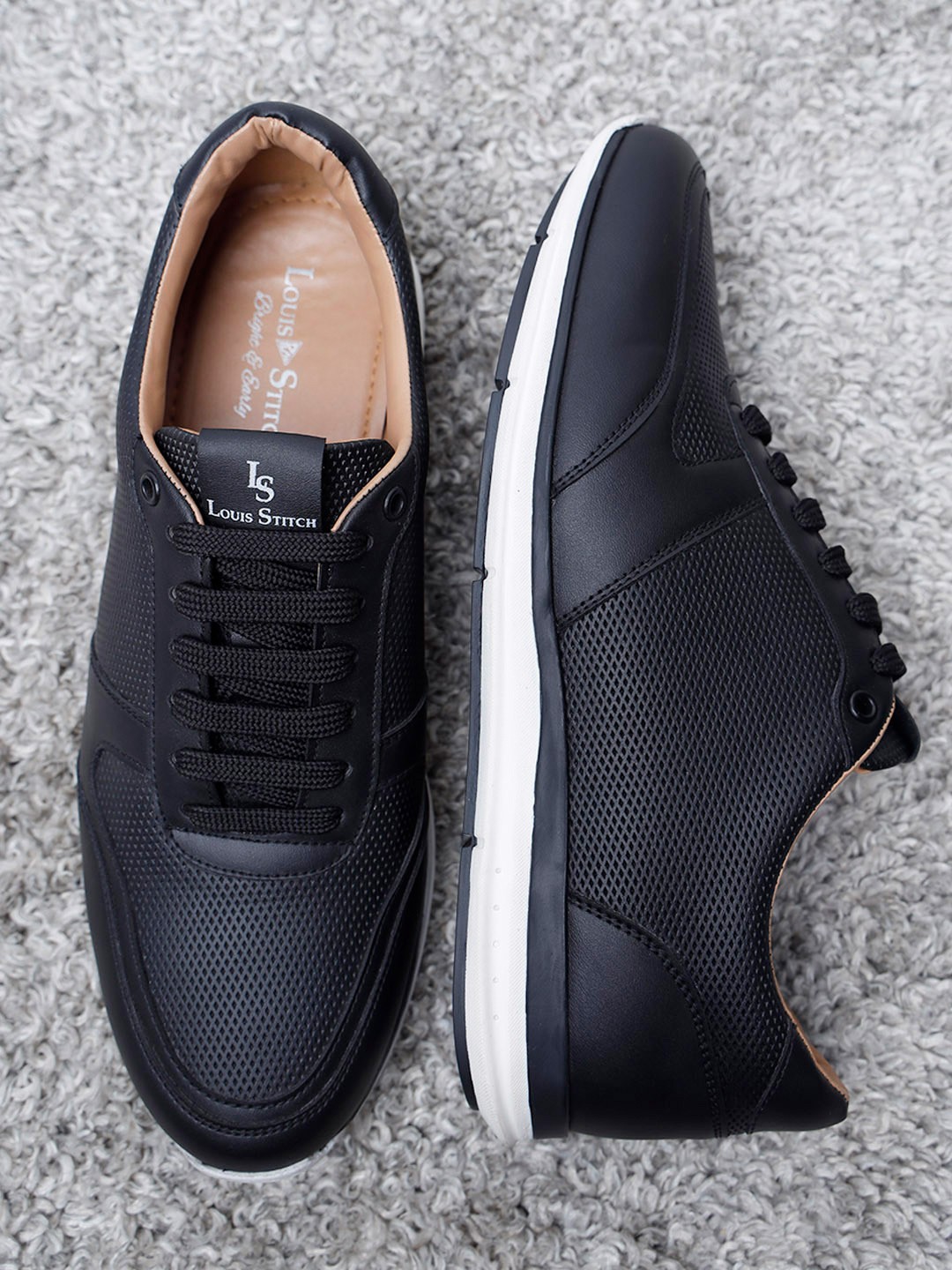 

LOUIS STITCH Men Black Diamond Embossed Casual Sneakers