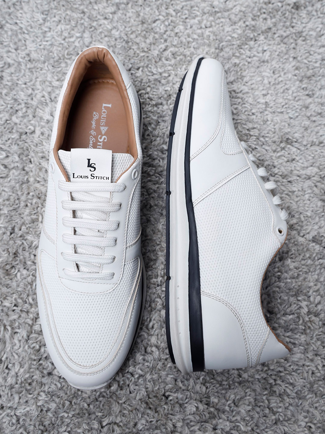 

LOUIS STITCH Men's Casual Diamond Embossed Sneakers, White