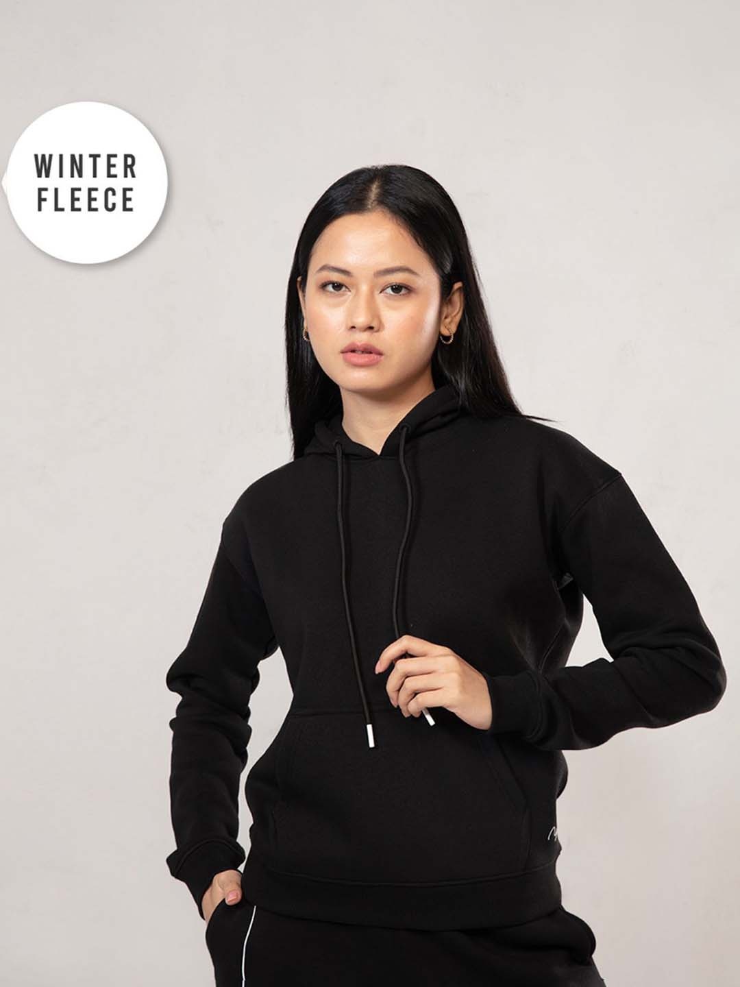 

Nykd Hooded Long Sleeves Pullover Sweatshirt with Kangaroo Pocket, Black