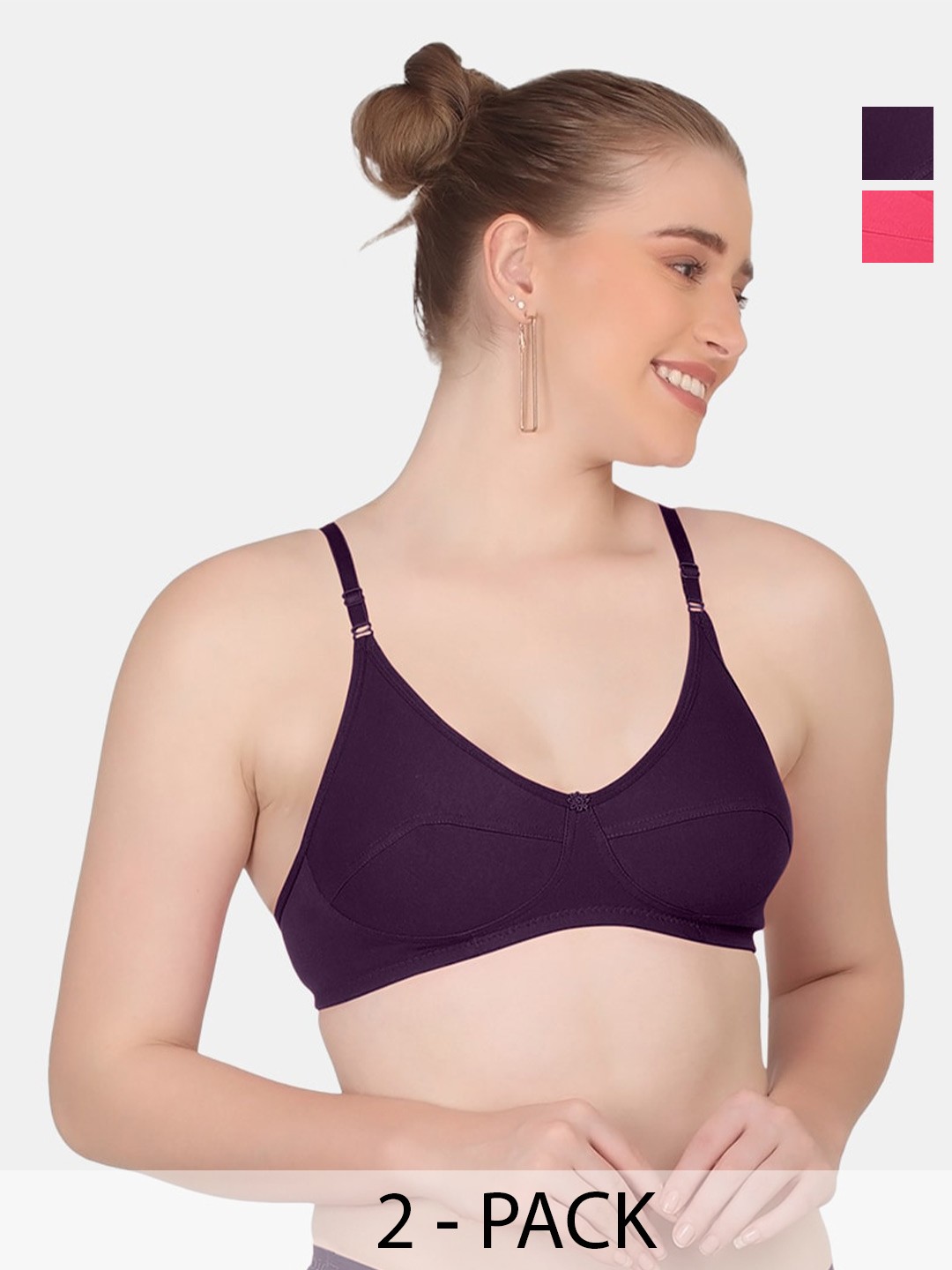 

POOJA RAGENEE Pack Of 2 Breathable & Comfortable Cotton Lingerie Set, Purple