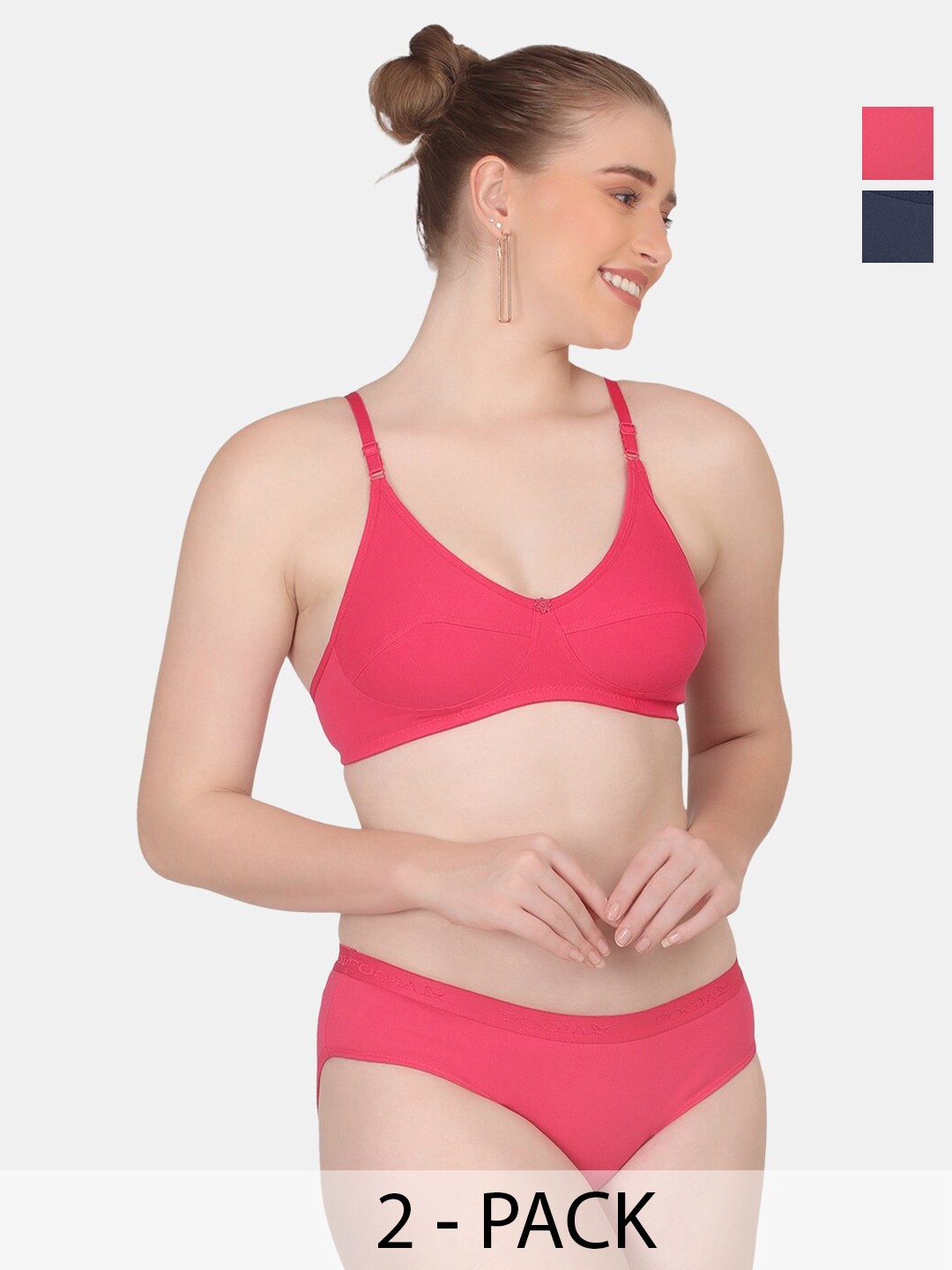 

POOJA RAGENEE Pack Of 2 Breathable & Comfort Lingerie Set ST07_2P_MG_NBLU_28B, Navy blue
