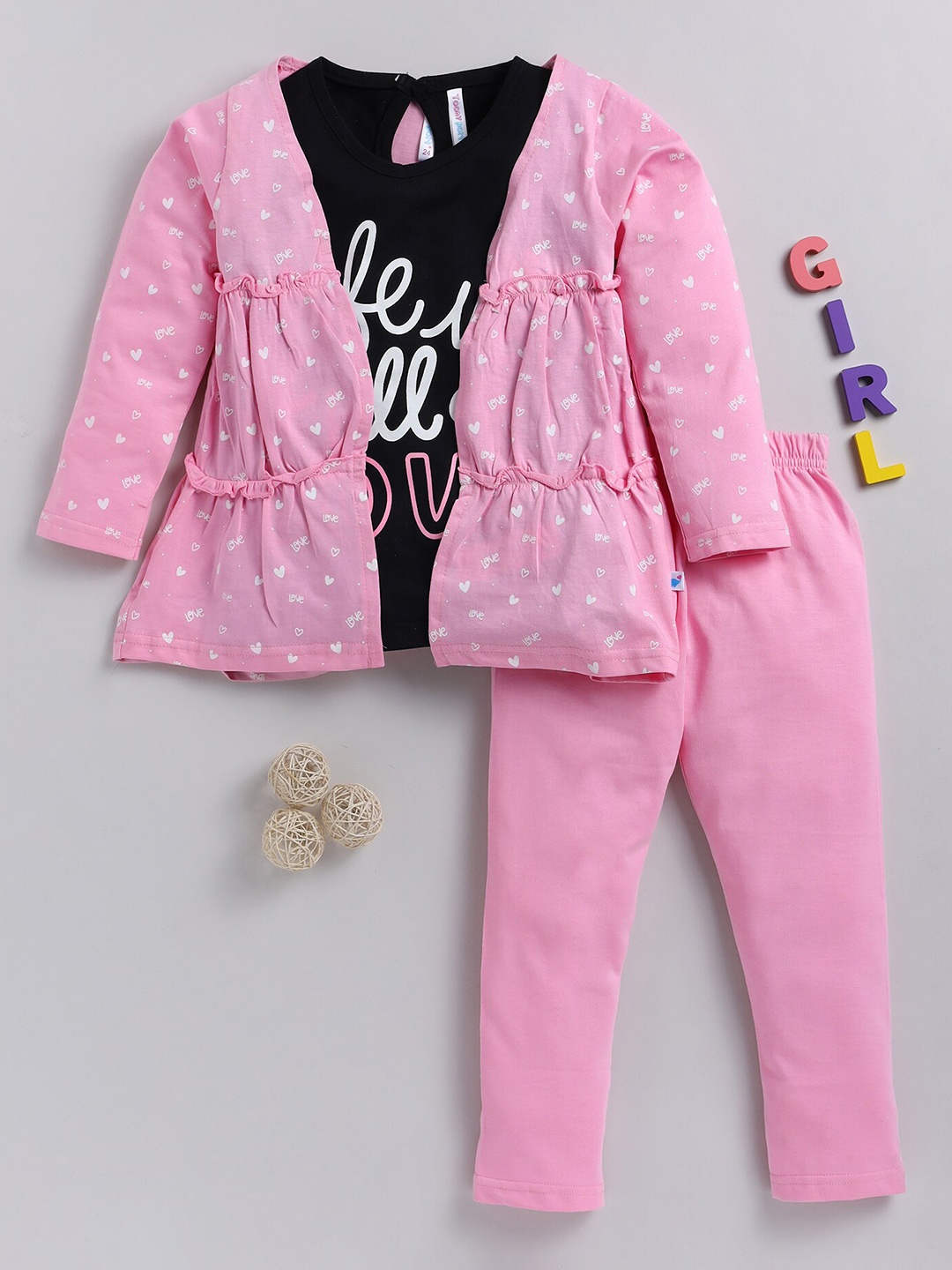 

Toonyport Girls Printed Pure Cotton Top & Trouser With Jacket, Pink