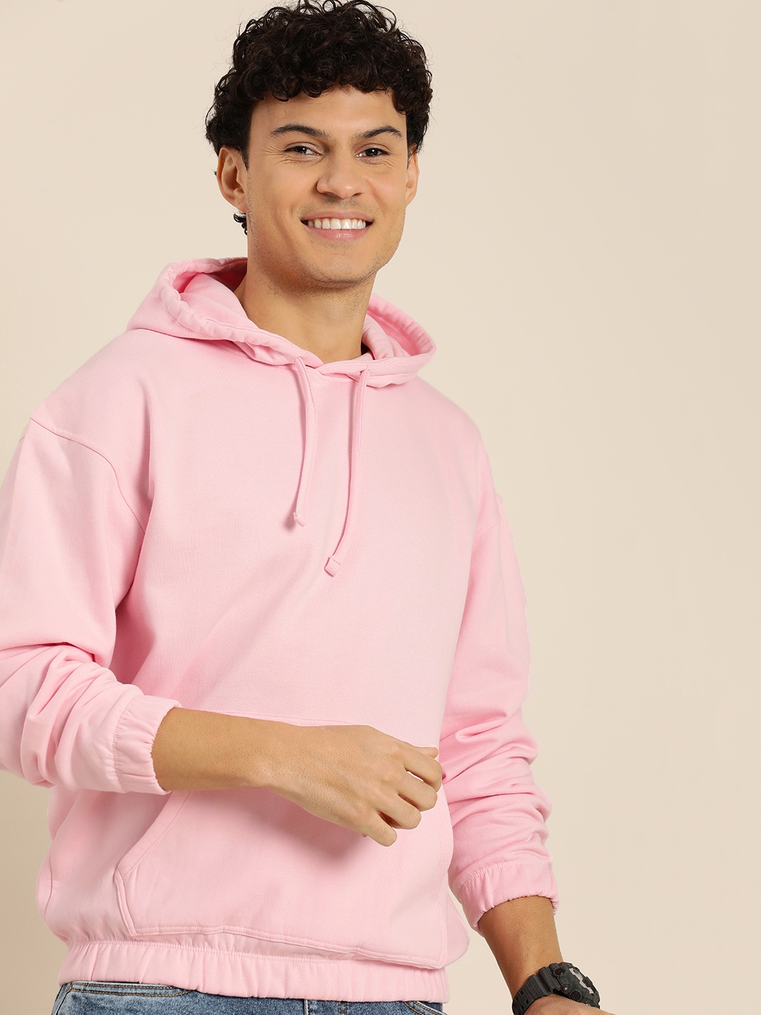 

HERE&NOW Men Solid Hooded Sweatshirt, Pink