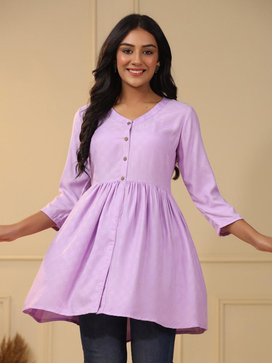 

Sangria Striped Printed Regular Straight Kurti, Purple