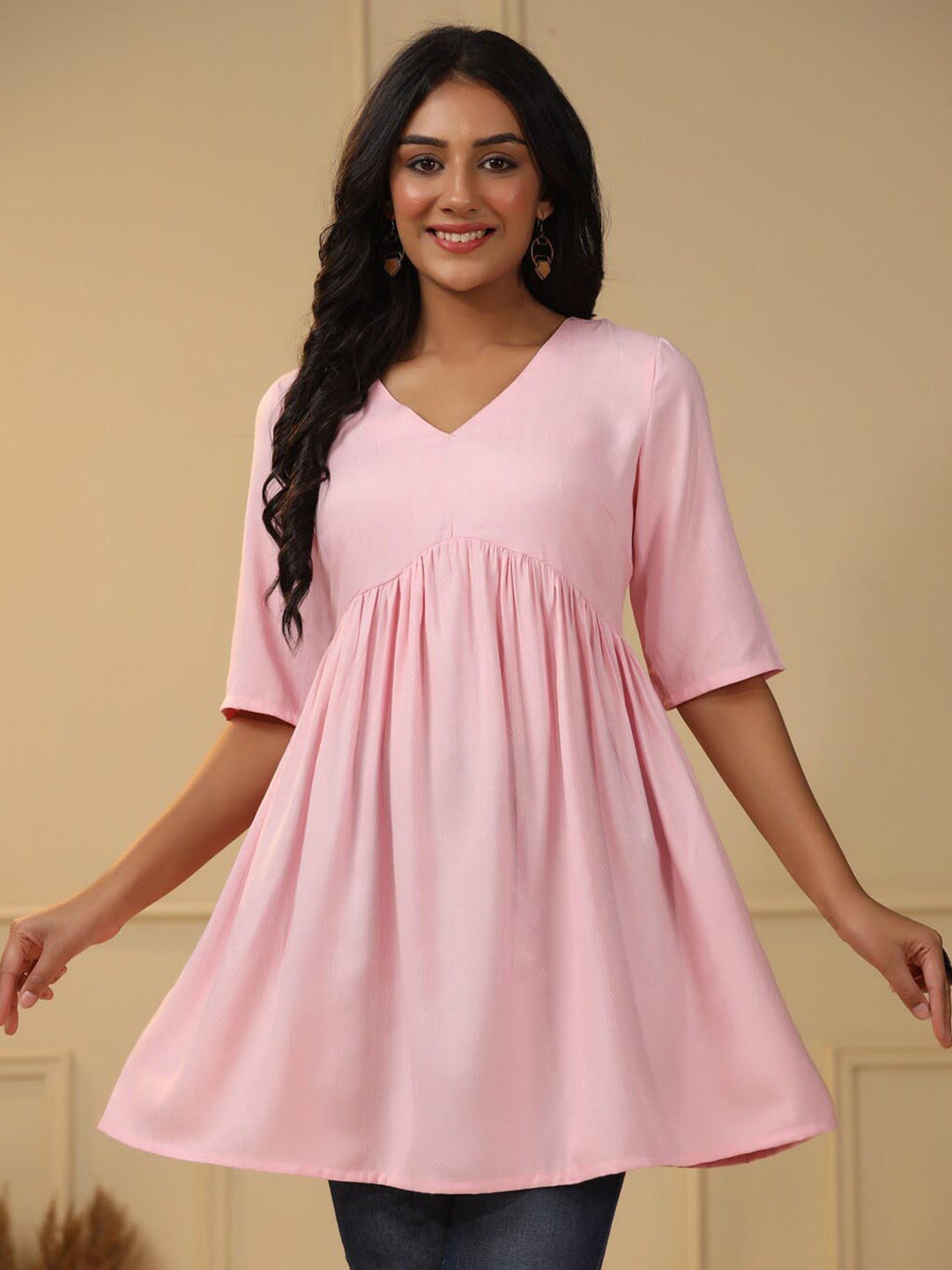 

Sangria Regular V-Neck Straight Kurti, Pink