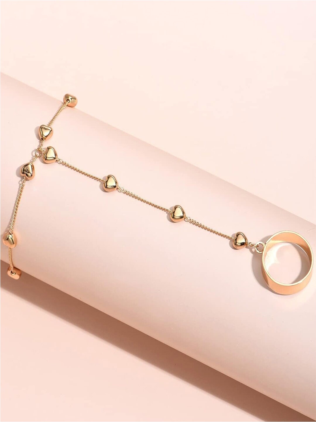 

OOMPH Heart Shaped Bracelet With Ring, Gold
