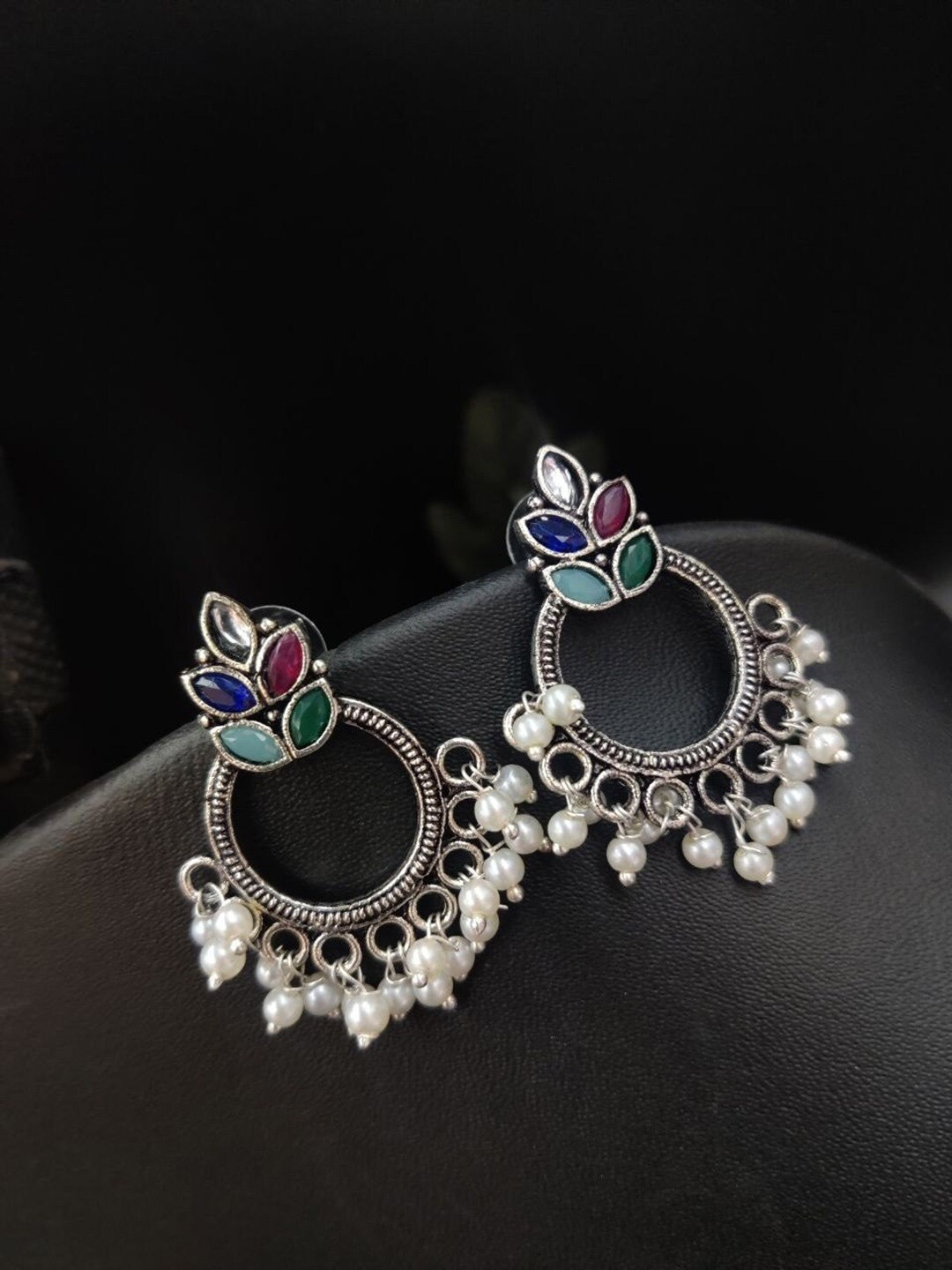 

OOMPH Floral Oxidised Drop Earrings, Silver