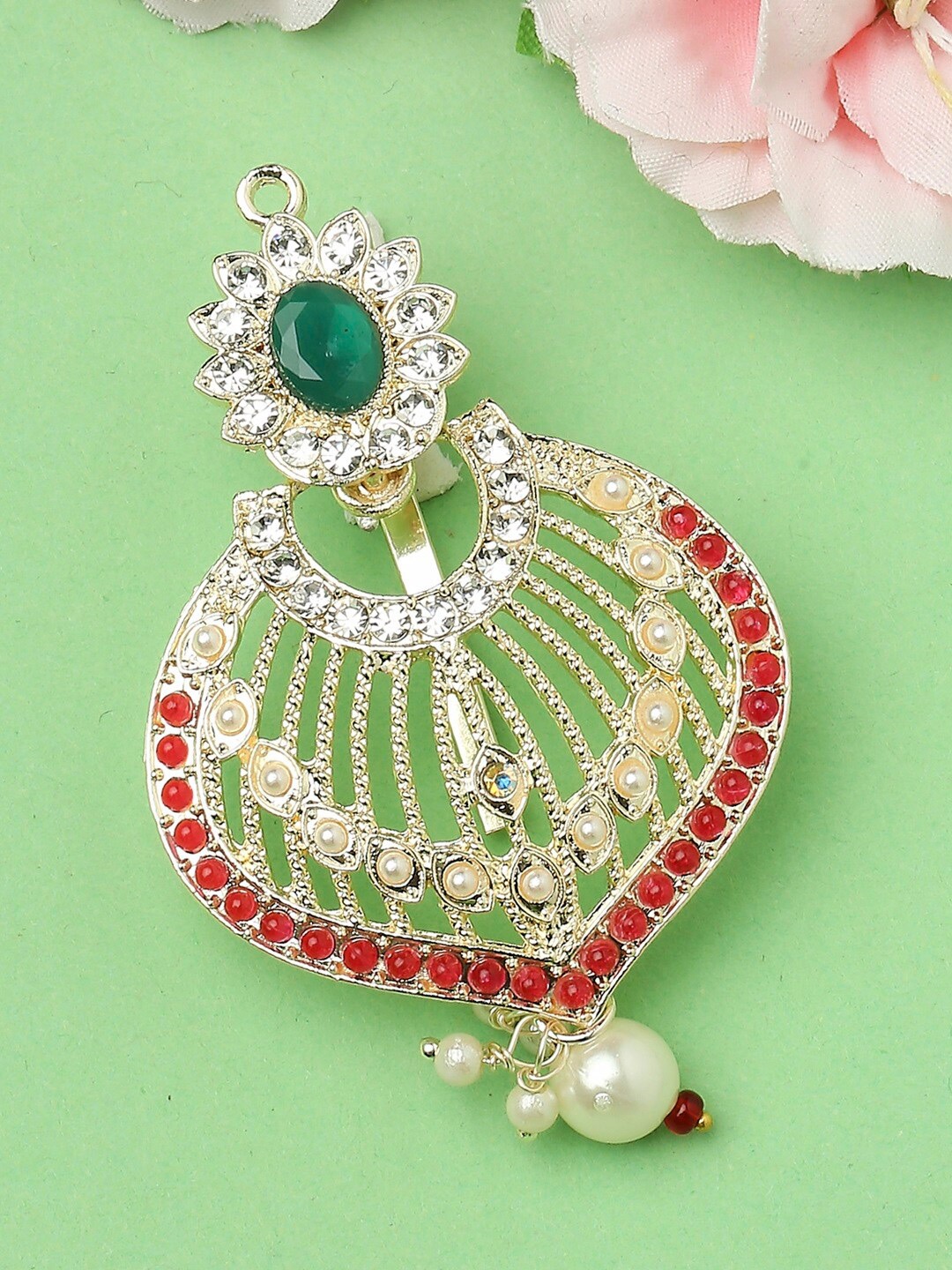 

OOMPH Stone-Studded & Beaded Hair Bun Pin, Gold