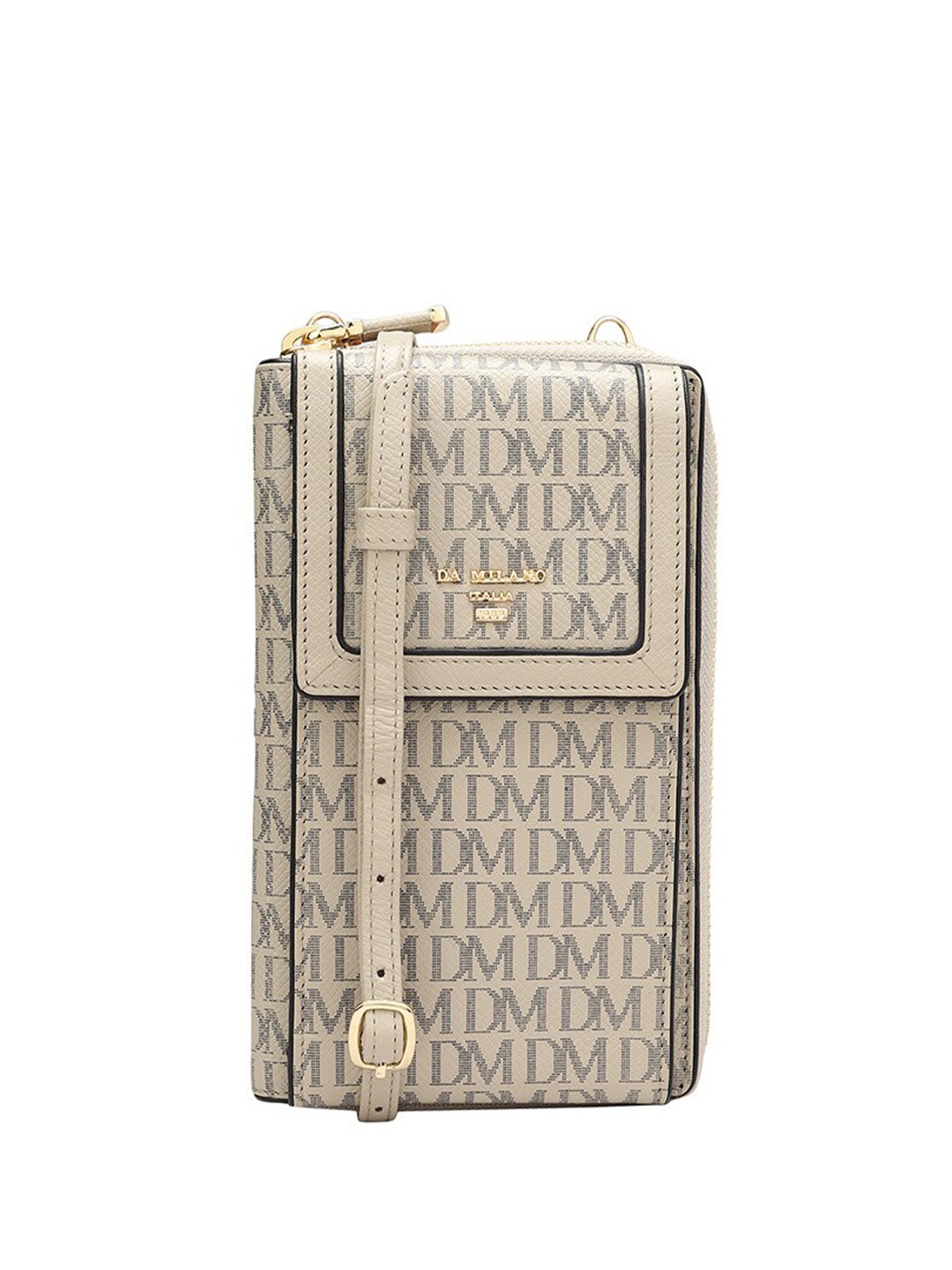 

Da Milano Unisex Printed Leather Messenger Bag, Beige