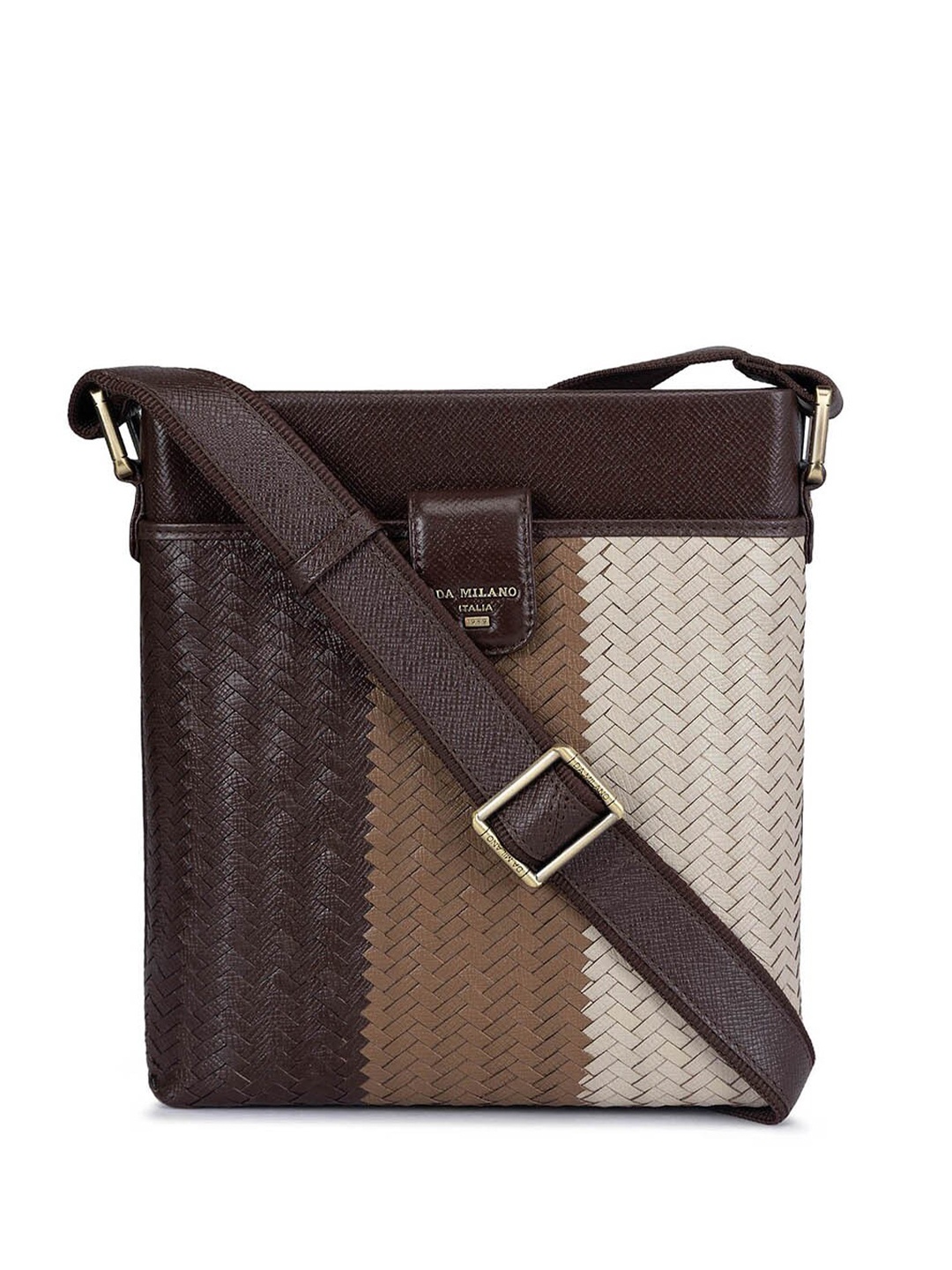 

Da Milano Men Colourblocked Leather Messenger Bag, Brown