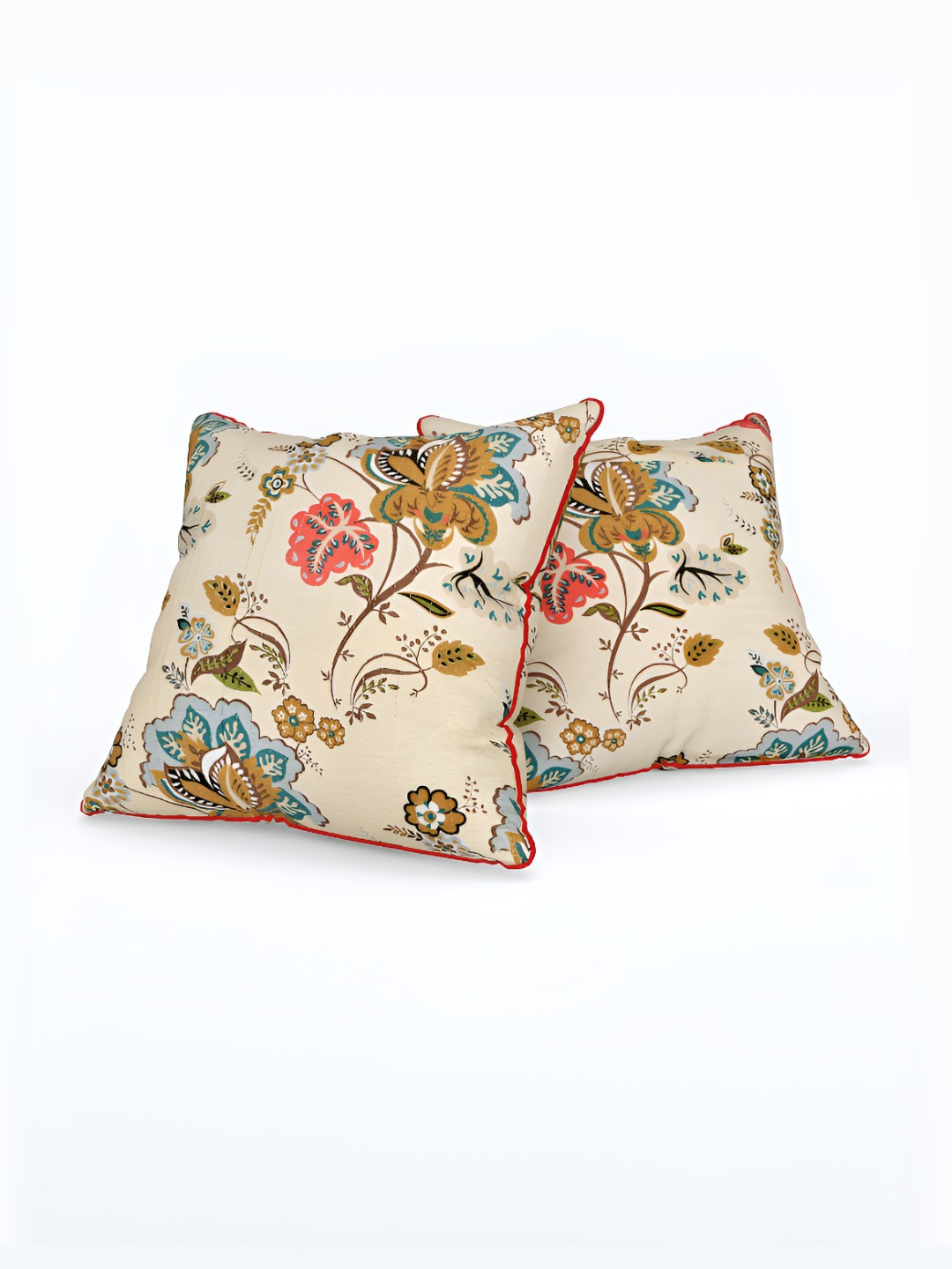

Jinaya's Anokhi Cream & Brown 2 Pieces Floral Cotton Square Cushion Covers