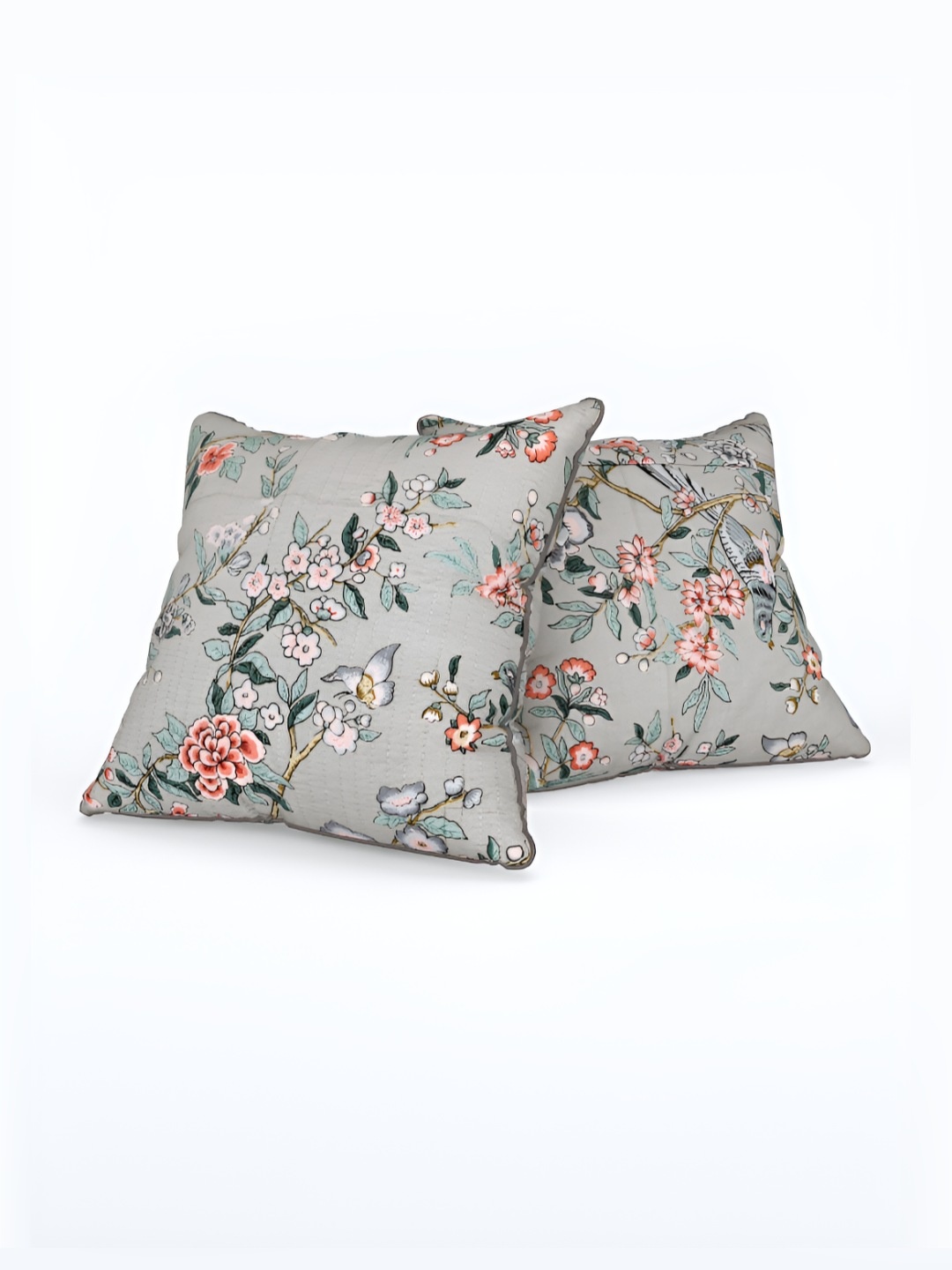 

Jinaya's Grey & Red 2 Pieces Floral Square Cushion Covers