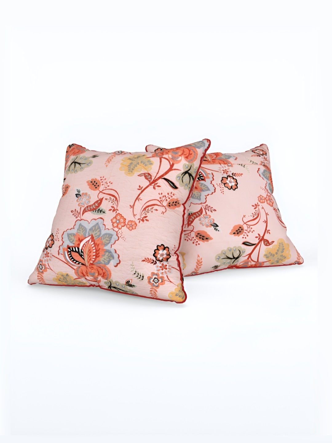 

Jinaya's Pink & Grey 2 Pieces Floral Printed Cotton Square Cushion Covers