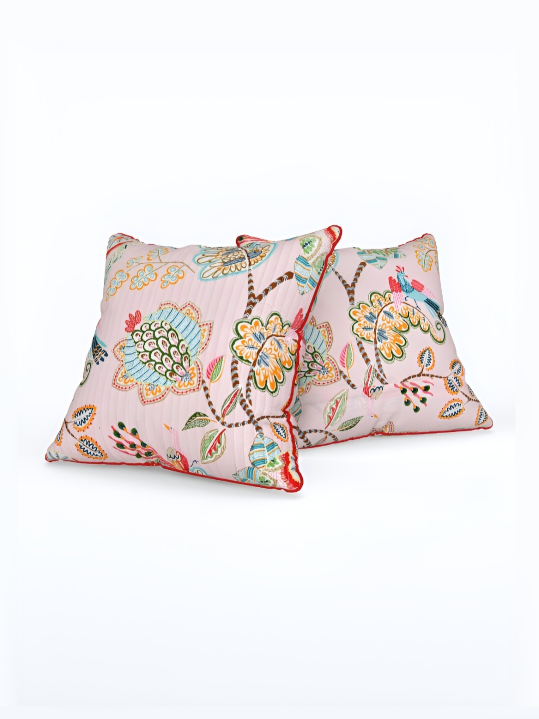 

Jinaya's Pink & Blue 2 Pieces Floral Cotton Square Cushion Covers