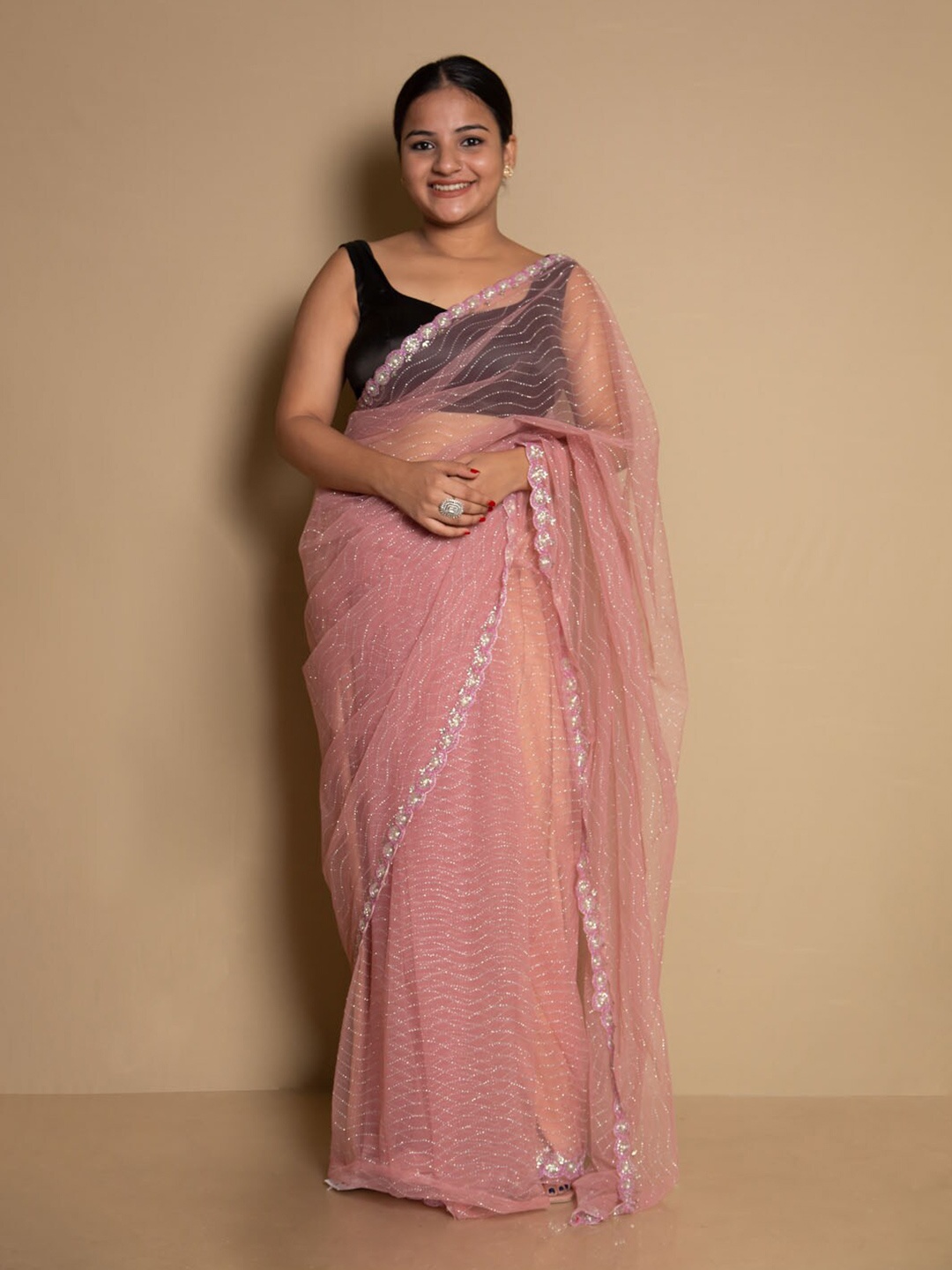 

SARIKA Embellished Fusion Saree, Pink