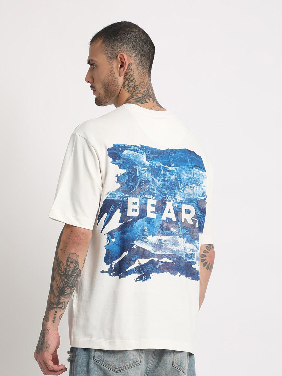 

THE BEAR HOUSE Typography Printed Regular Fit Cotton T-shirt, White