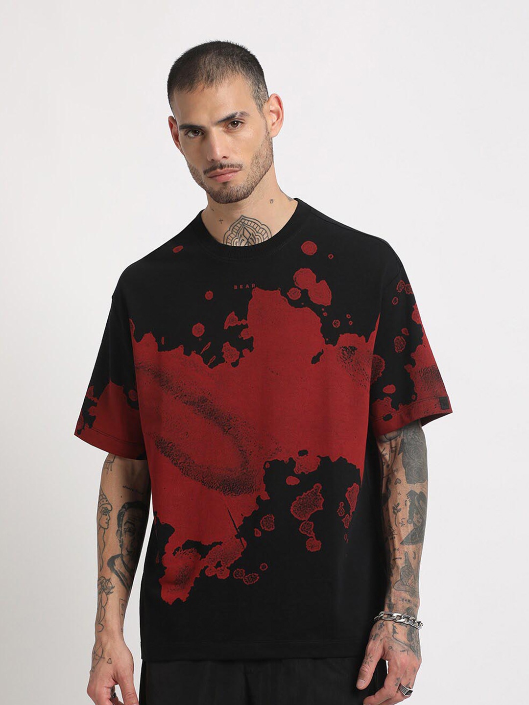 

THE BEAR HOUSE Abstract Printed Regular Fit Cotton T-shirt, Black