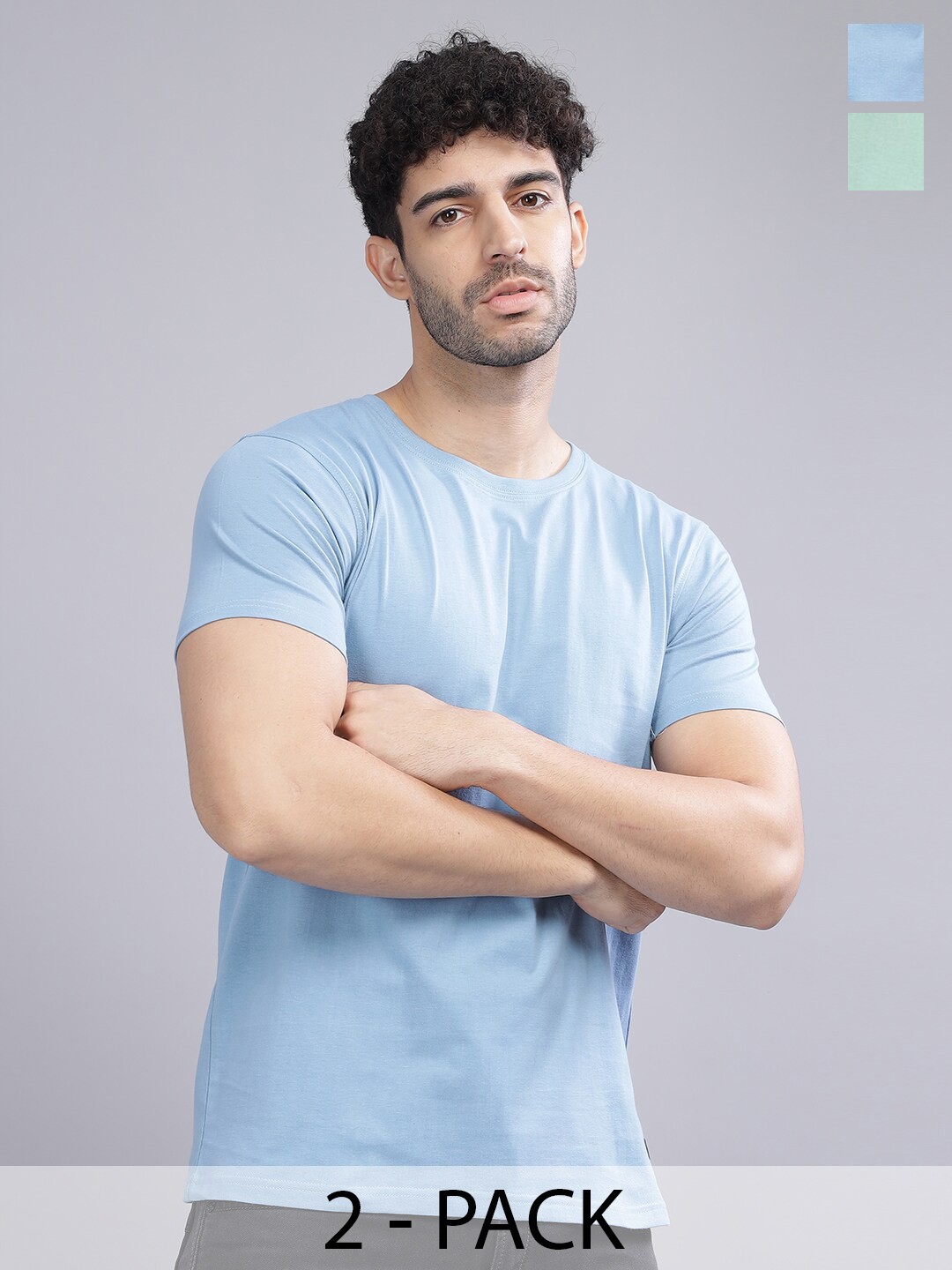 

PAUL STREET Pack of 2 Bio Finish Pure Cotton Slim Fit T-shirts, Green