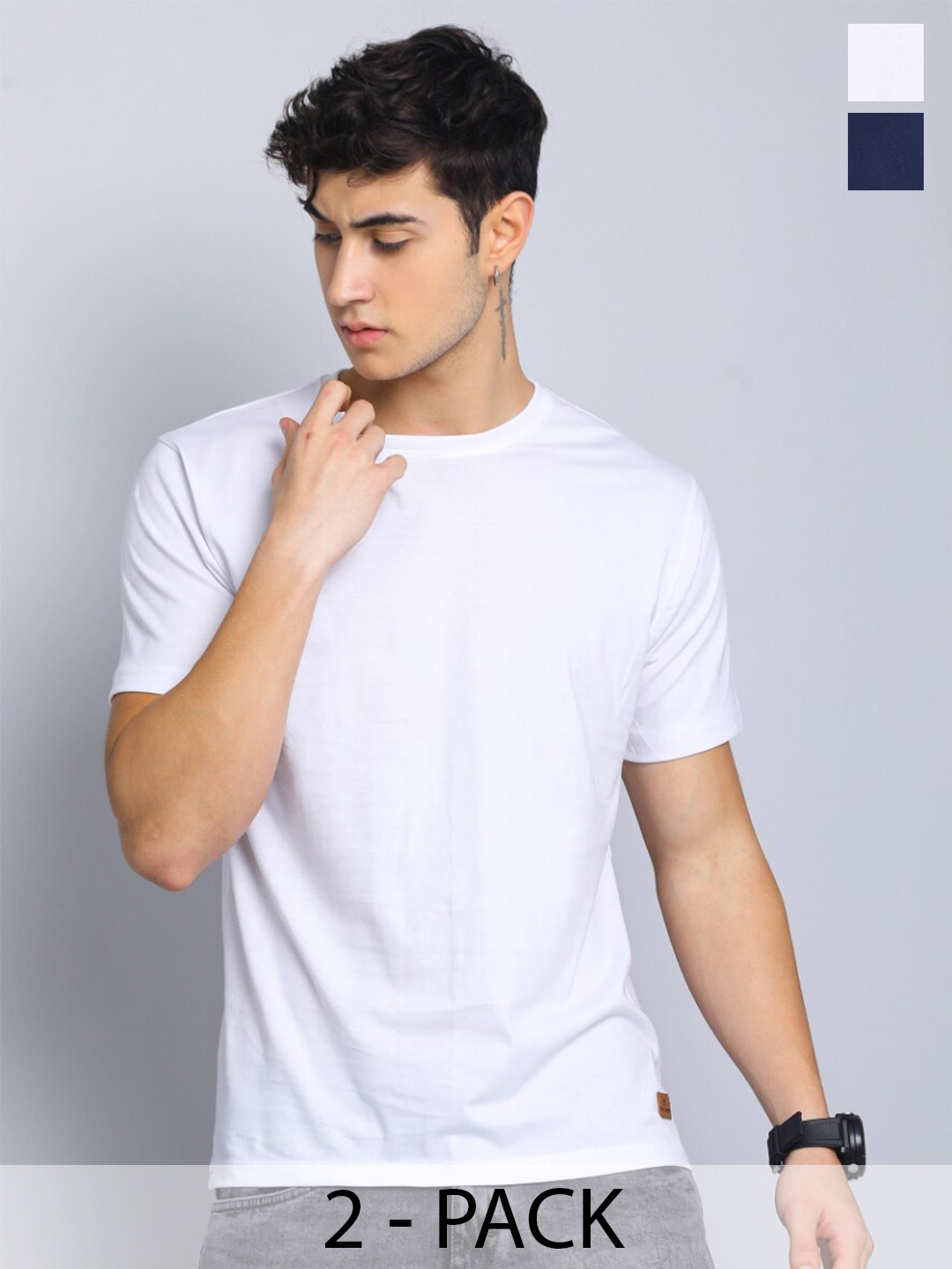 

PAUL STREET Pack of 2 Bio Finish Pure Cotton Slim Fit T-Shirts, White
