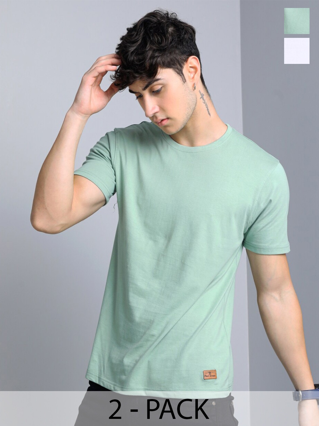 

PAUL STREET Pack of 2 Bio Finish Pure Cotton Slim Fit T-shirts, White
