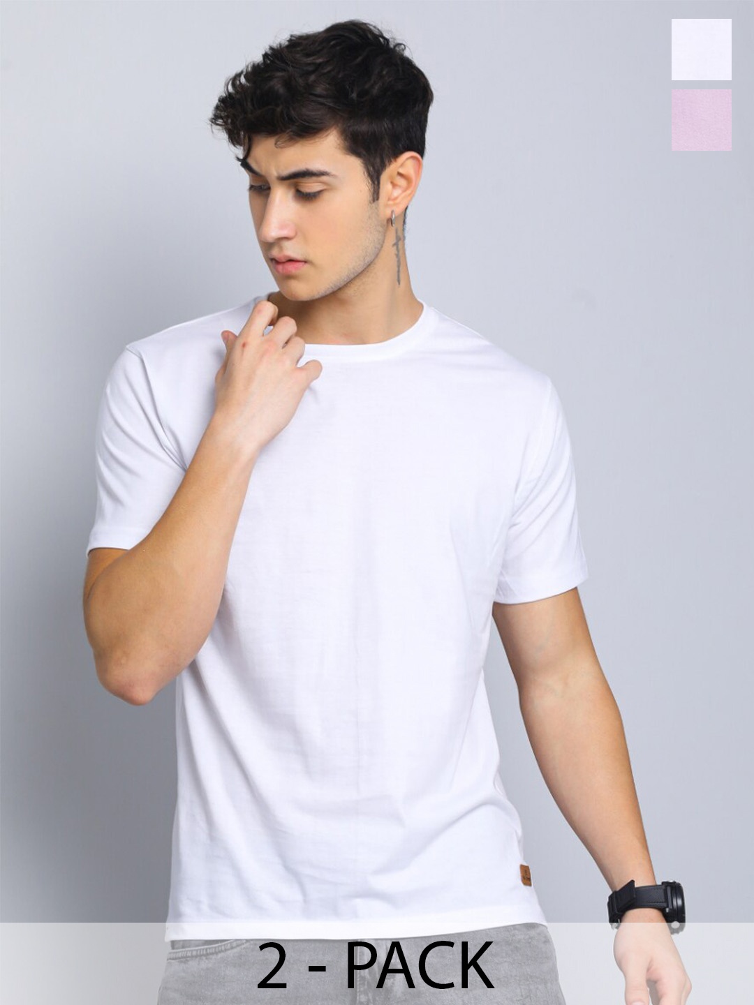 PAUL STREET Pack of 2 Bio Finish Pure Cotton Slim Fit T-shirts, White