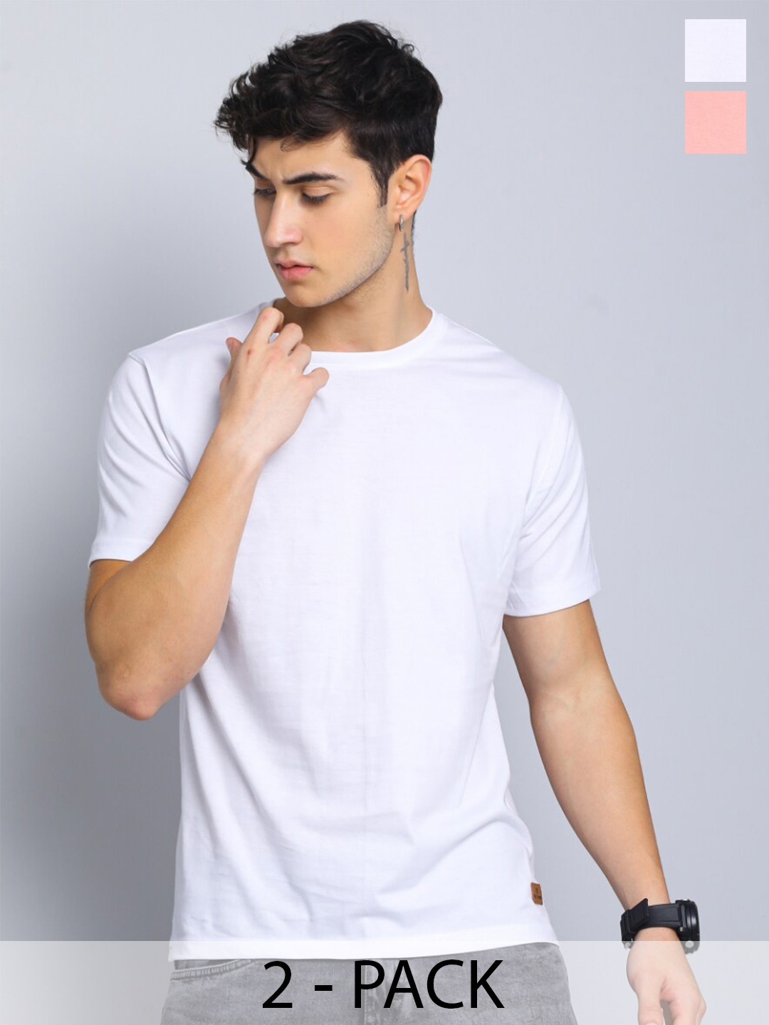 

PAUL STREET Pack of 2 Bio Finish Pure Cotton Slim Fit T-shirts, White