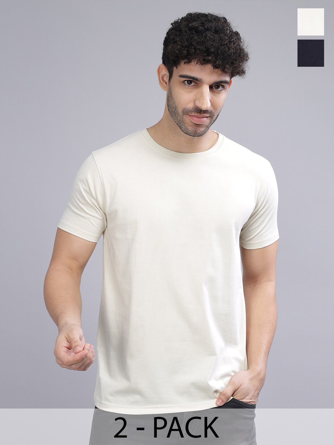 

PAUL STREET Pack of 2 Bio Finish Pure Cotton Slim Fit T-shirts, Black