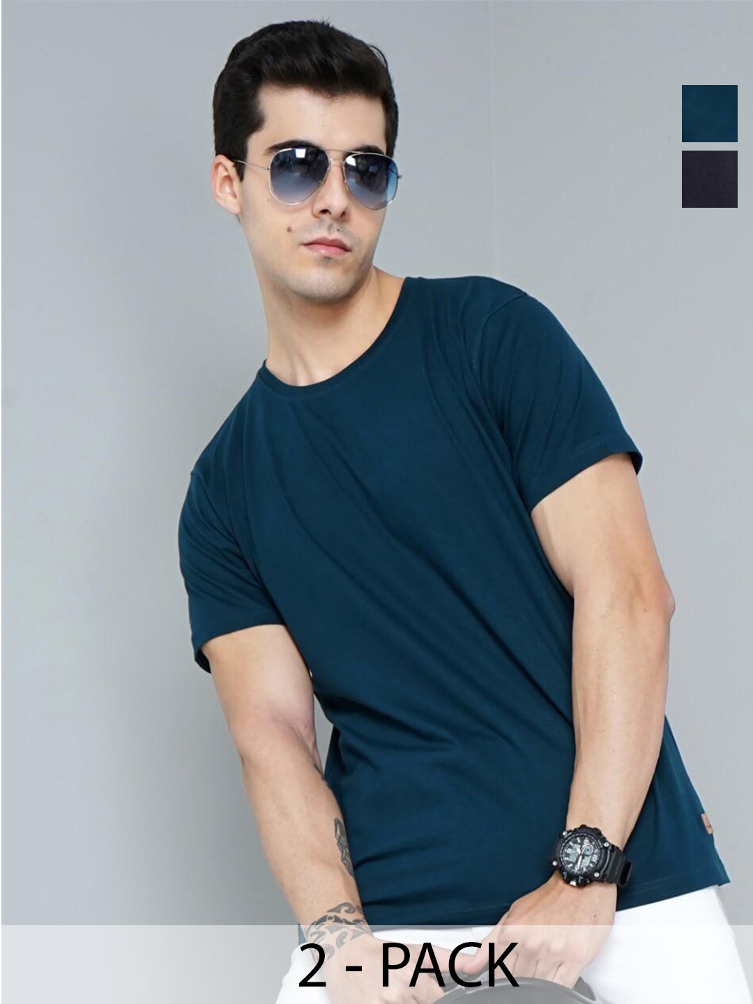 

PAUL STREET Pack of 2 Bio Finish Pure Cotton Slim Fit T-shirts, Black