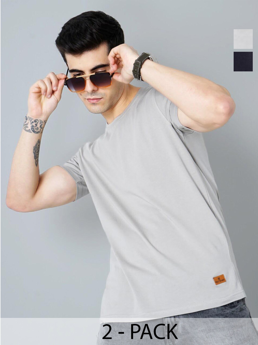 

PAUL STREET Pack of 2 Bio Finish Pure Cotton Slim Fit T-shirts, Black