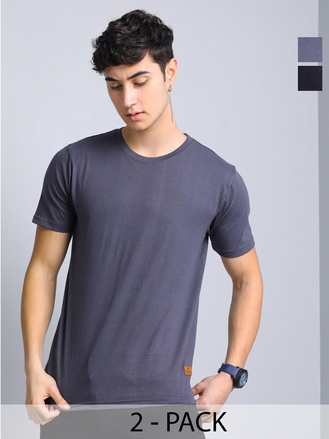 

PAUL STREET Pack of 2 Bio Finish Pure Cotton Slim Fit T-shirts, Black