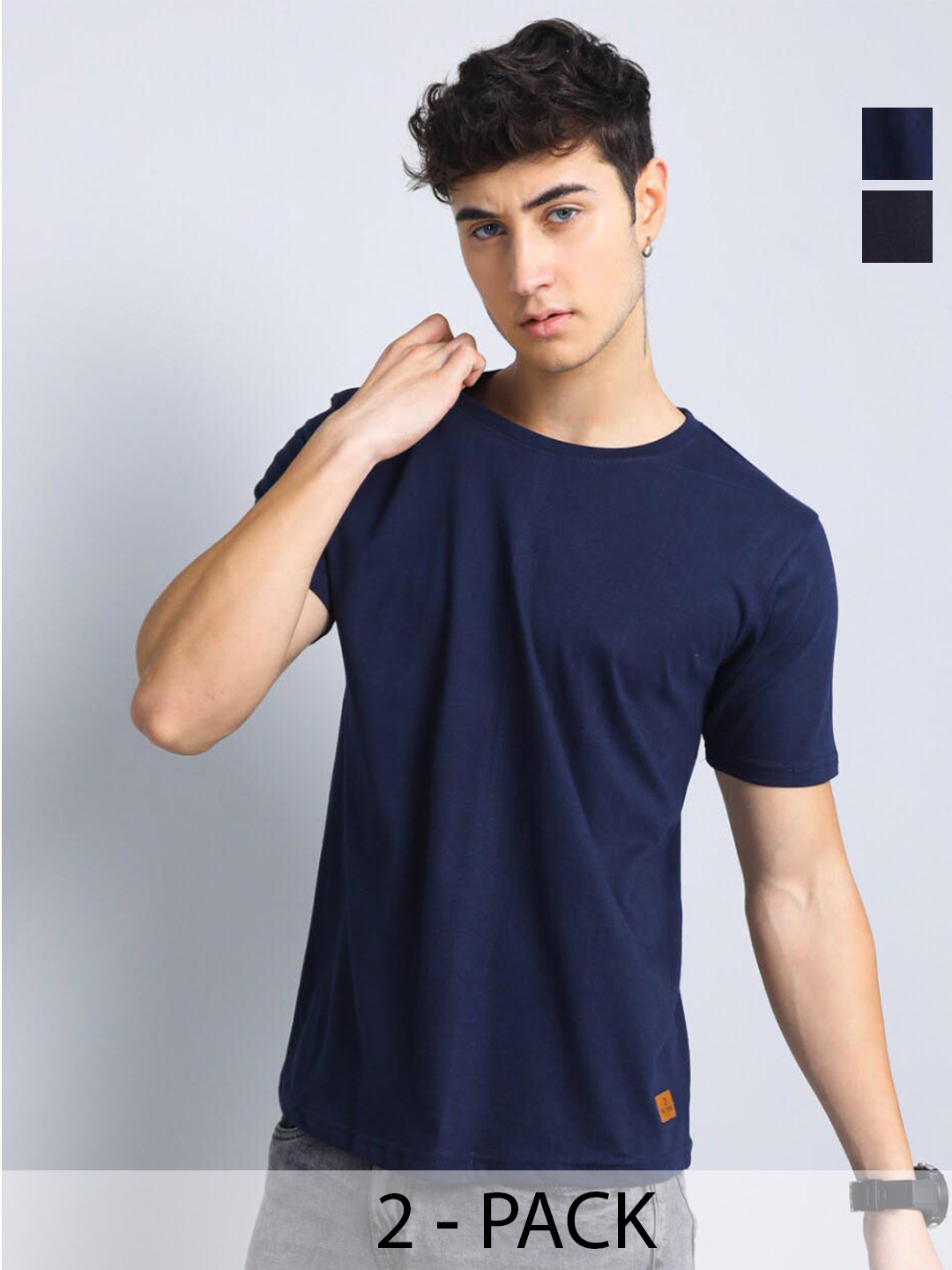

PAUL STREET Pack of 2 Bio Finish Pure Cotton Slim Fit T-shirts, Black