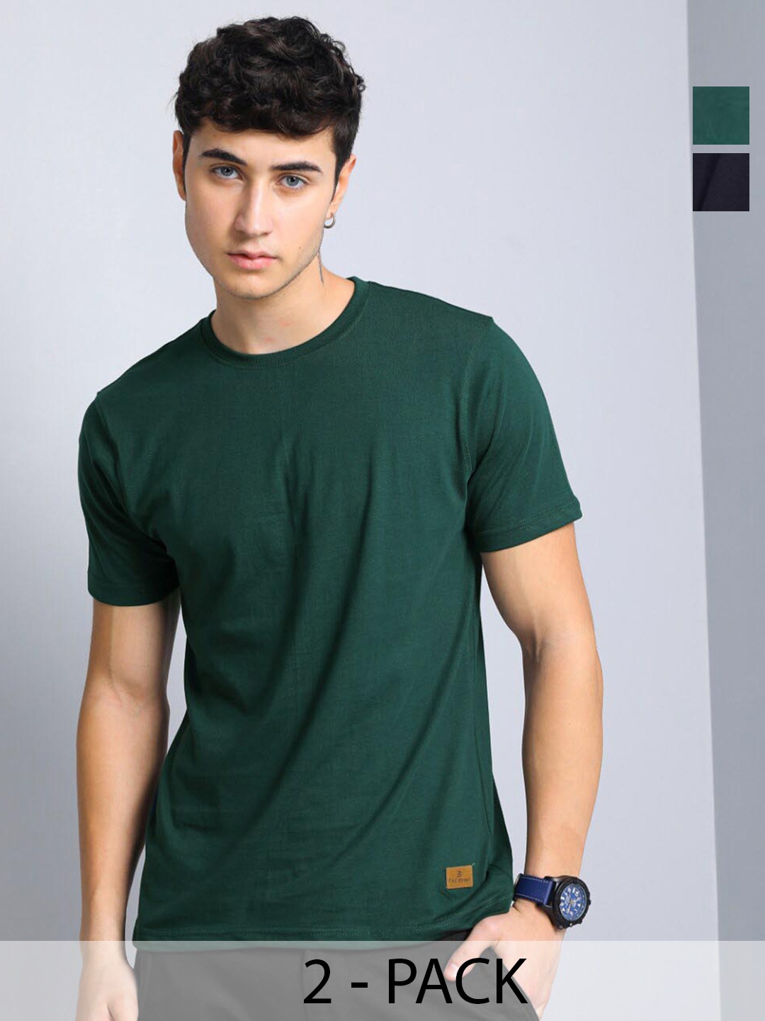 

PAUL STREET Pack of 2 Bio Finish Pure Cotton Slim Fit T-shirts, Black