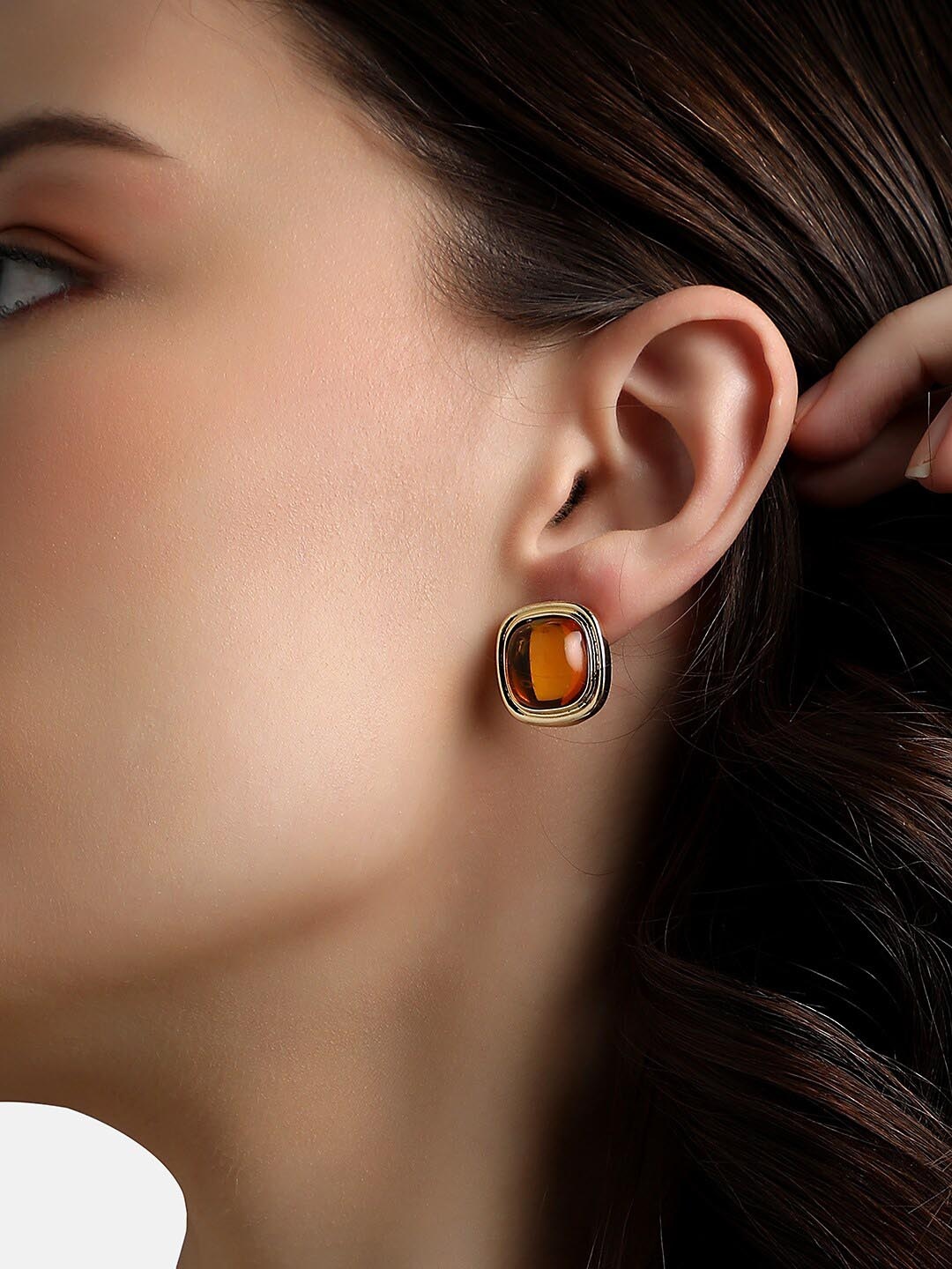 

DressBerry Orange Gold-Plated Stone-Studded Contemporary Studs Earrings