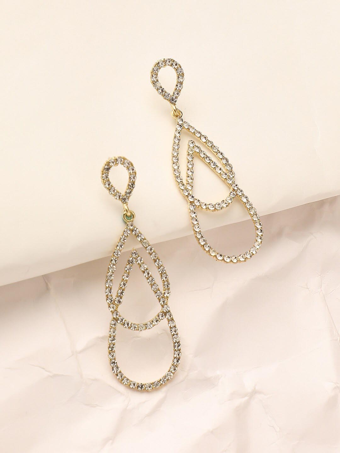 

DressBerry Silver-Plated Stone-Studded Drop Earrings