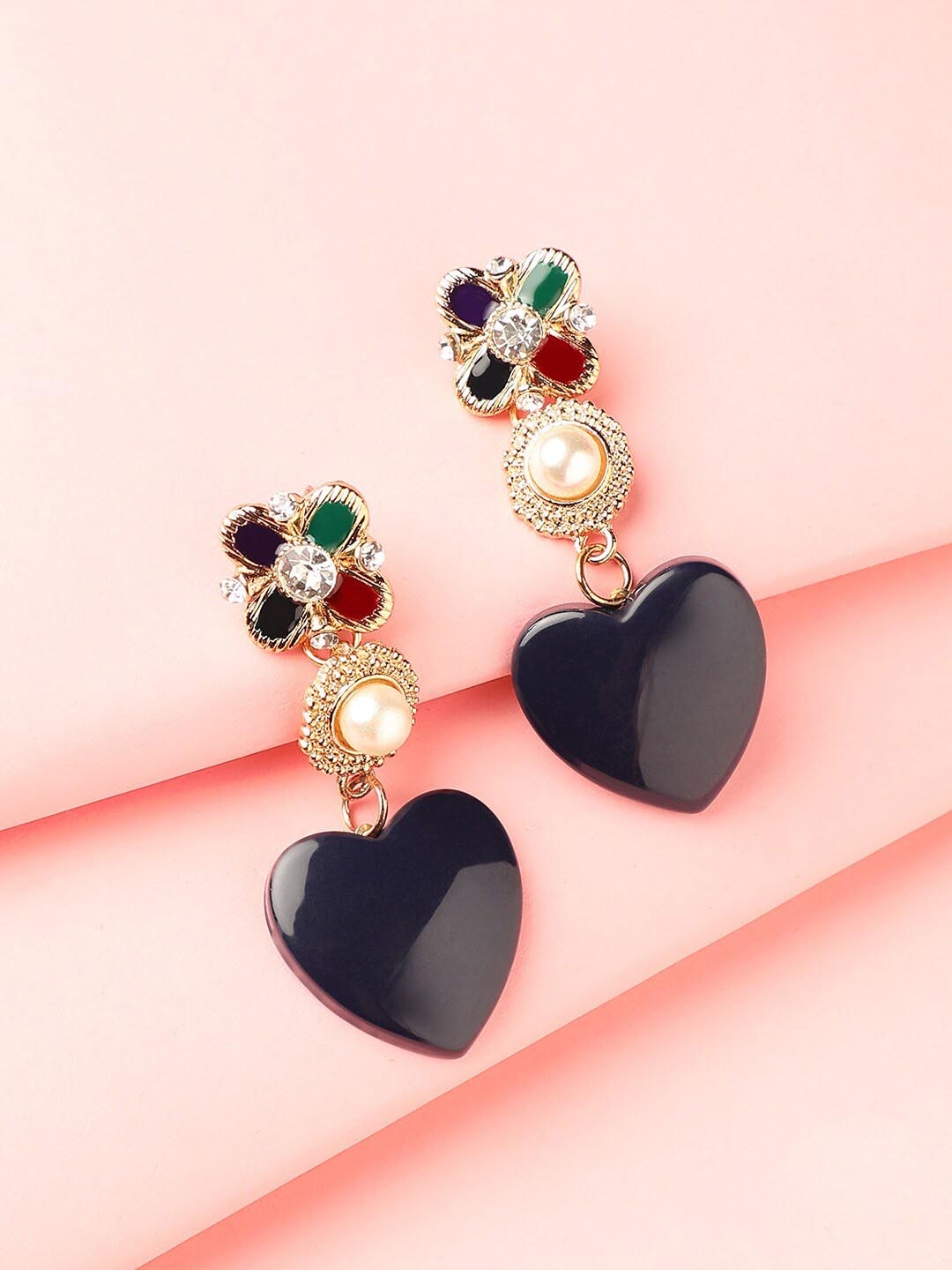 

DressBerry Gold Plated Stone-Studded Heart Shaped Drop Earrings