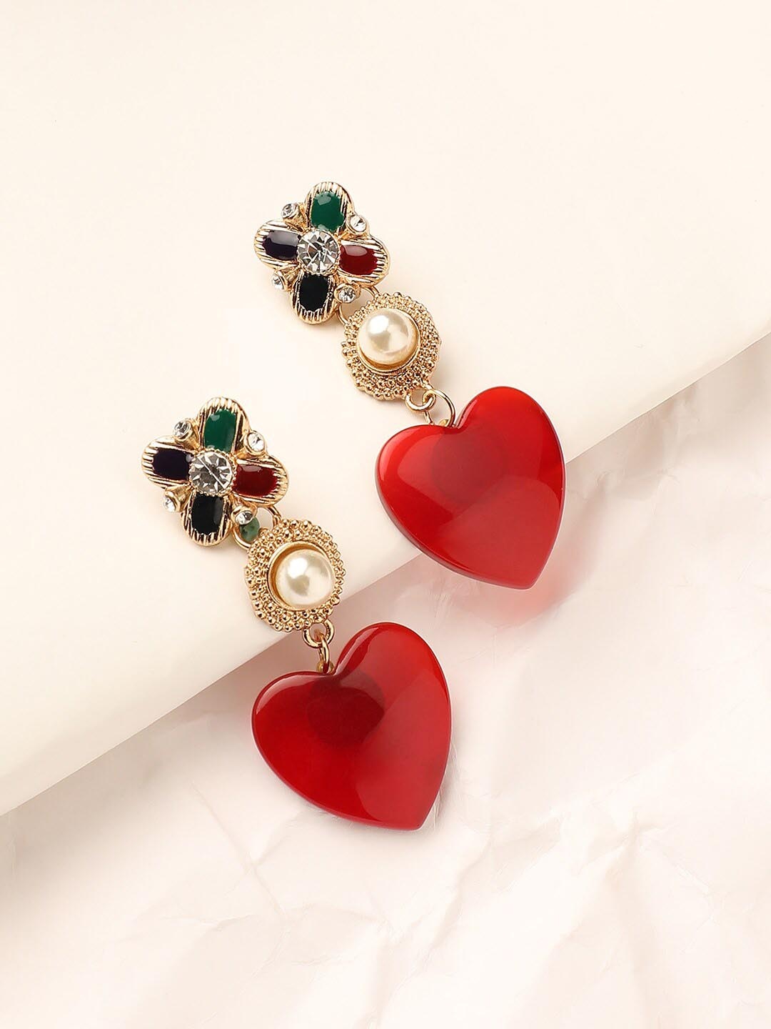 

DressBerry Red Stone Studded Gold Plated Contemporary Earrings