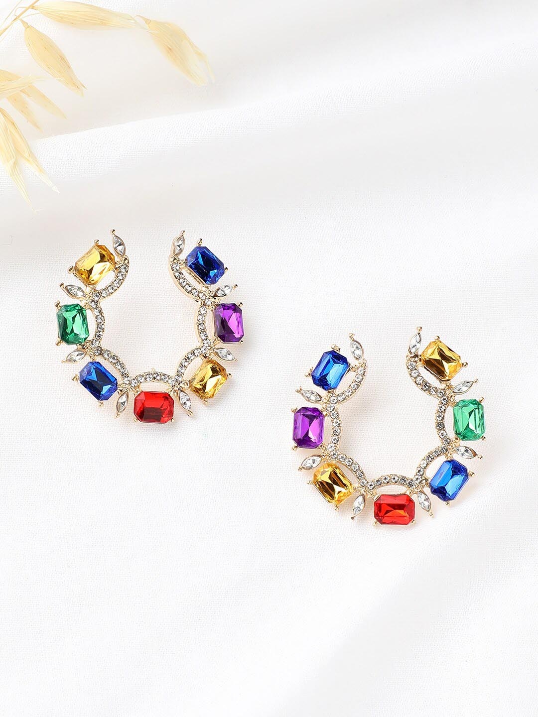 

DressBerry Green Stone Studded Gold-Plated Hoop Earrings