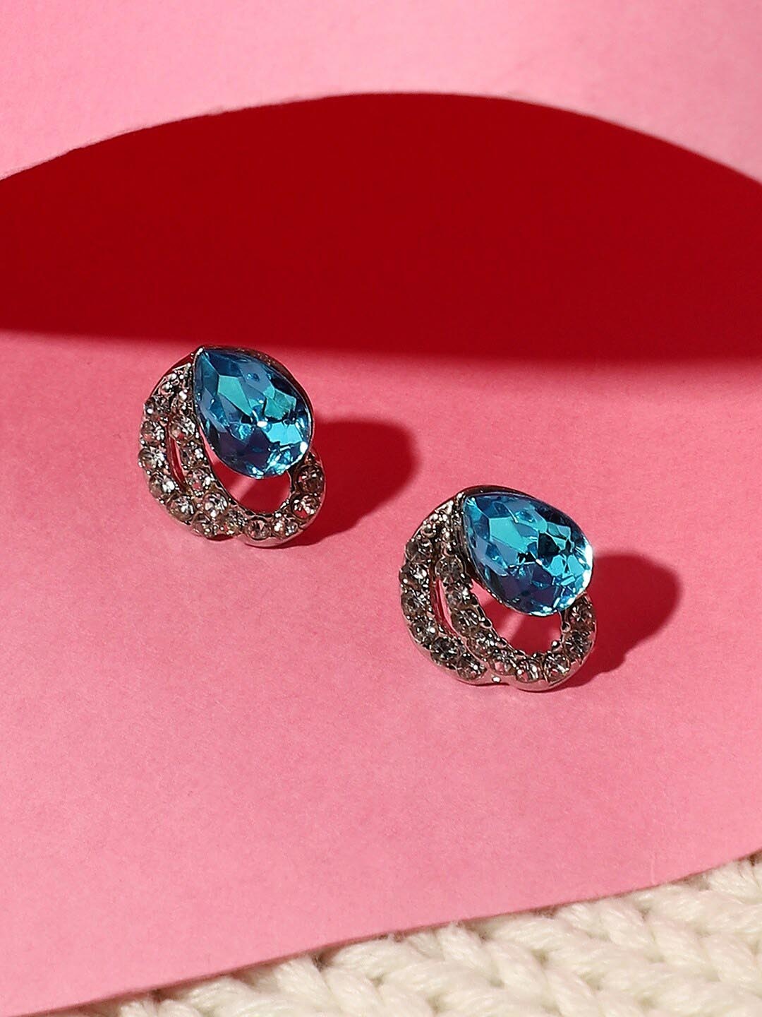 

DressBerry Blue Stone Studded Silver-Plated Studs Earrings