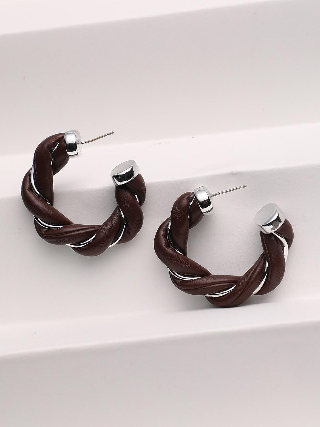 

DressBerry Silver-Plated Contemporary Hoop Earrings, Brown