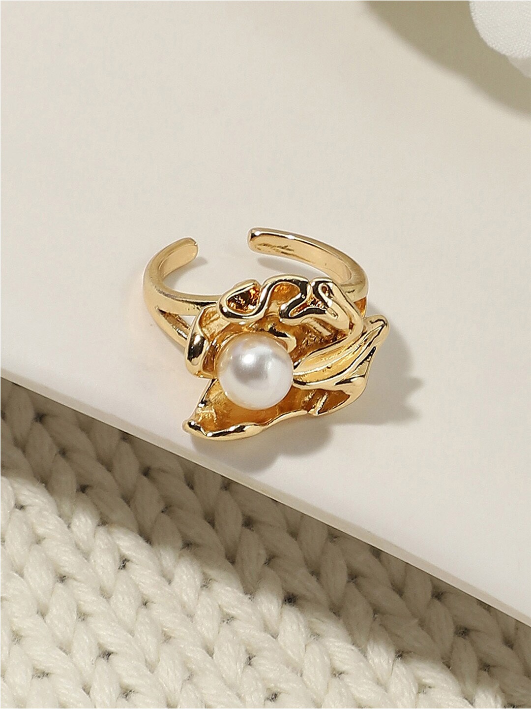 

DressBerry Gold-Plated Pearl Studded Finger Ring