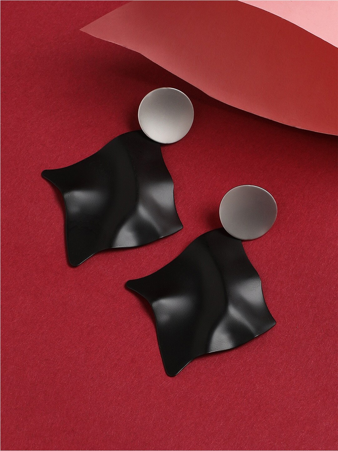 

DressBerry Silver Toned & Black Silver Plated Drop Earrings