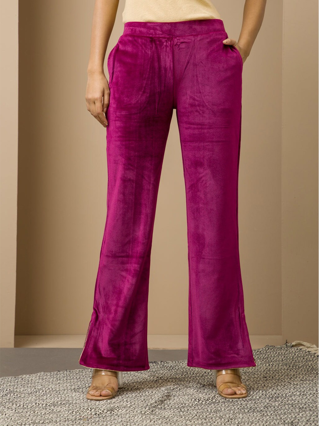 

Lakshita Women Flared Velvet Palazzos, Pink
