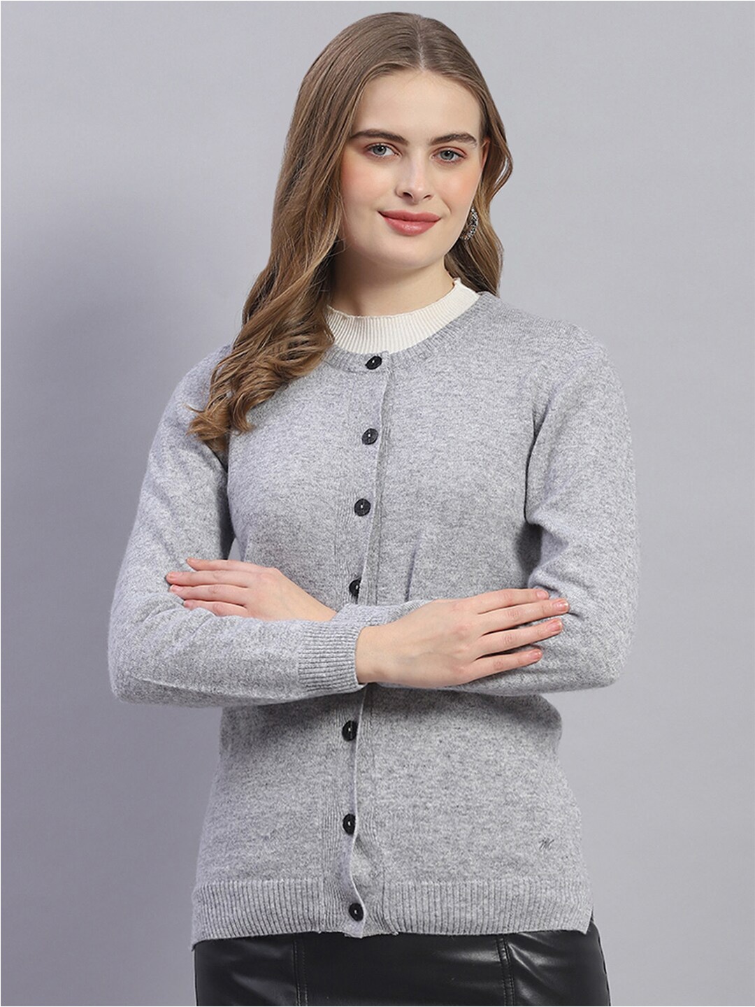 

Monte Carlo Round Neck Woollen Cardigan, Grey