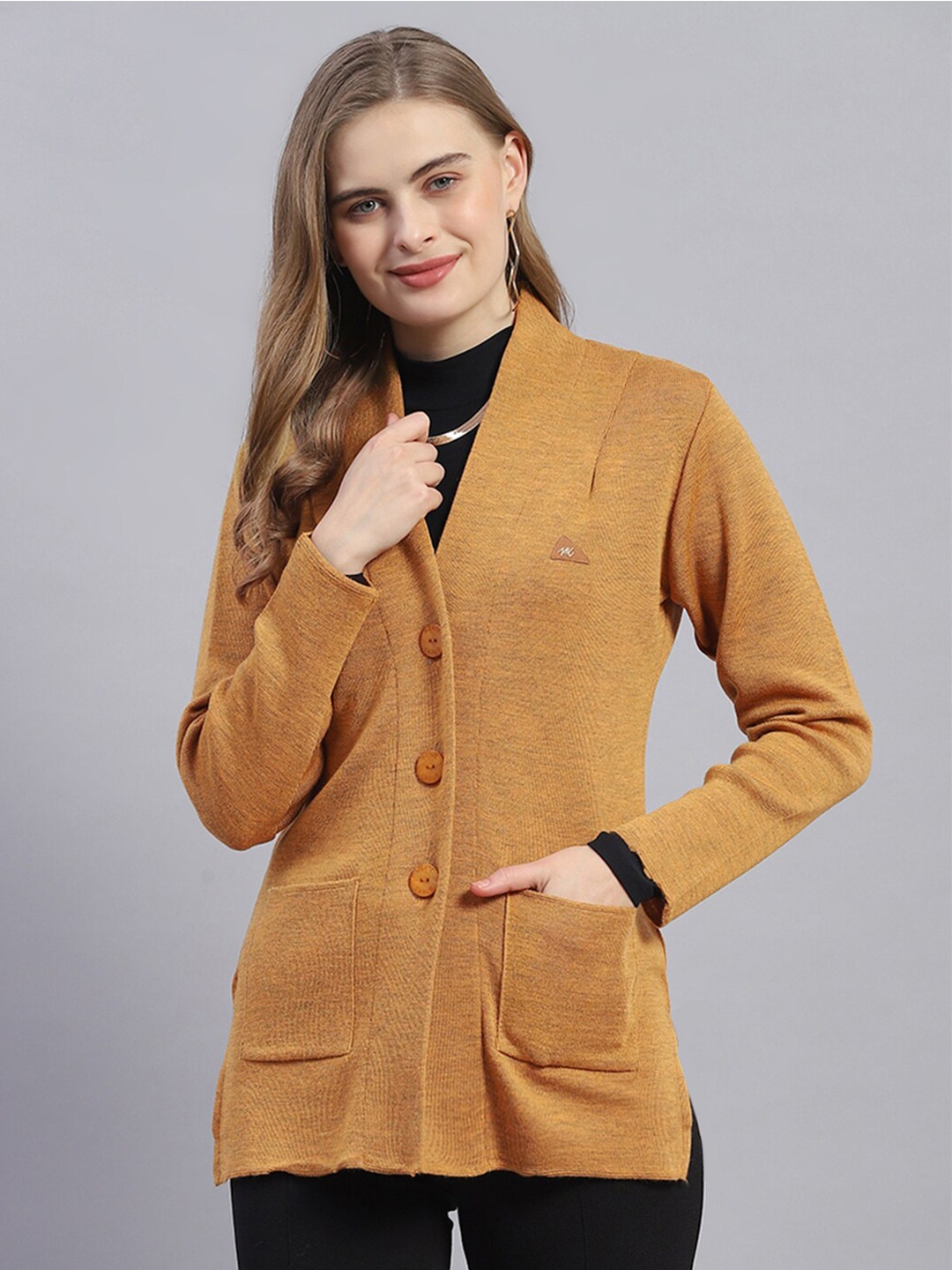 

Monte Carlo V-Neck Pure Wool Cardigan, Mustard