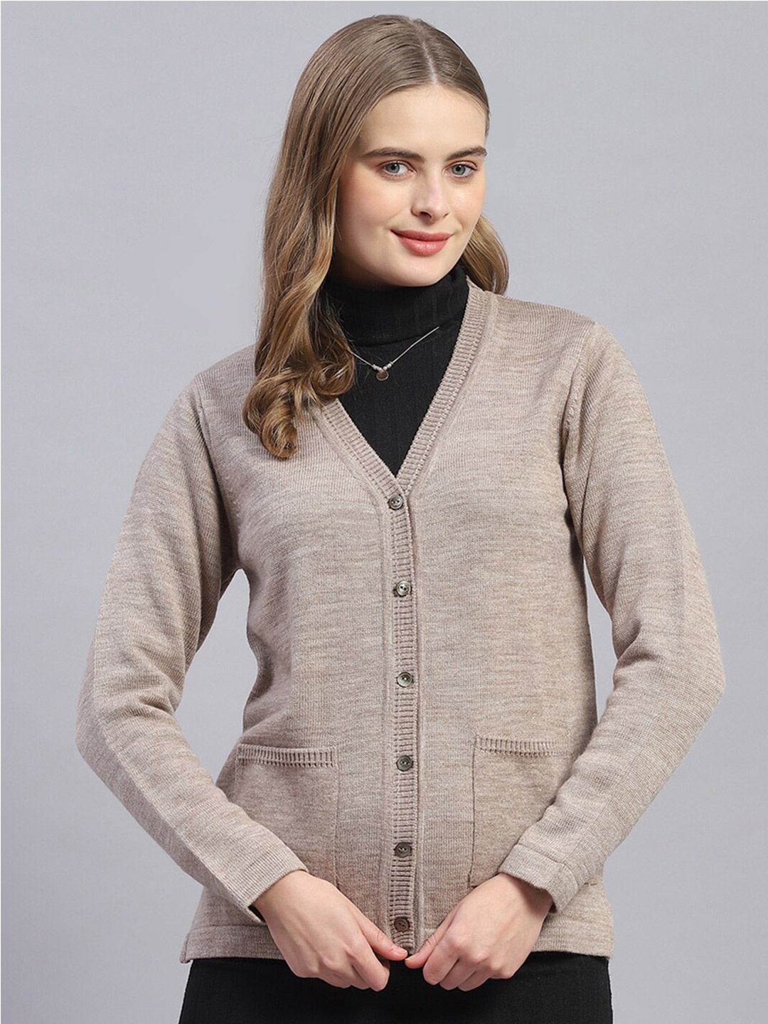 

Monte Carlo V-Neck Woollen Cardigan, Brown