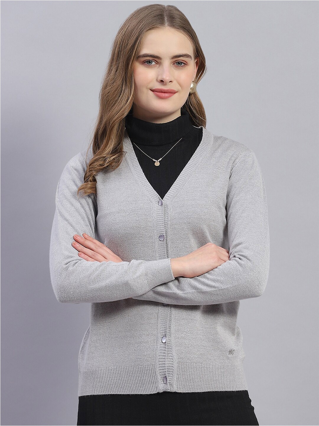 

Monte Carlo V-Neck Woollen Cardigan, Grey