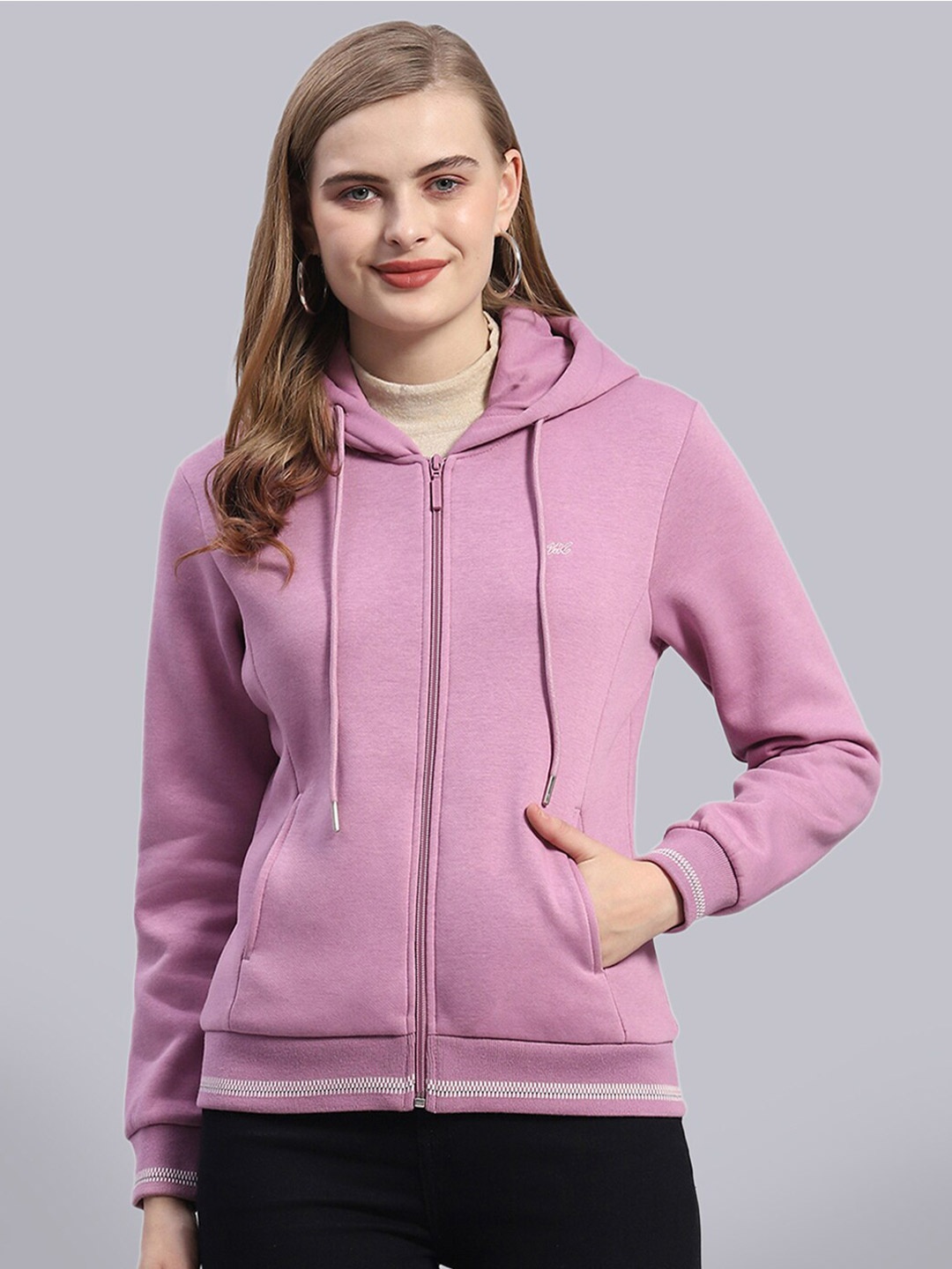 

Monte Carlo Hooded Front-Open Sweatshirt, Mauve