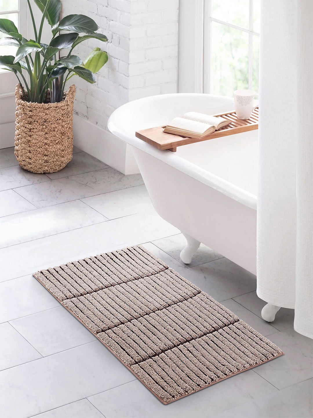 

OBSESSIONS Brown Textured 2000 GSM Anti Skid Bath Rug