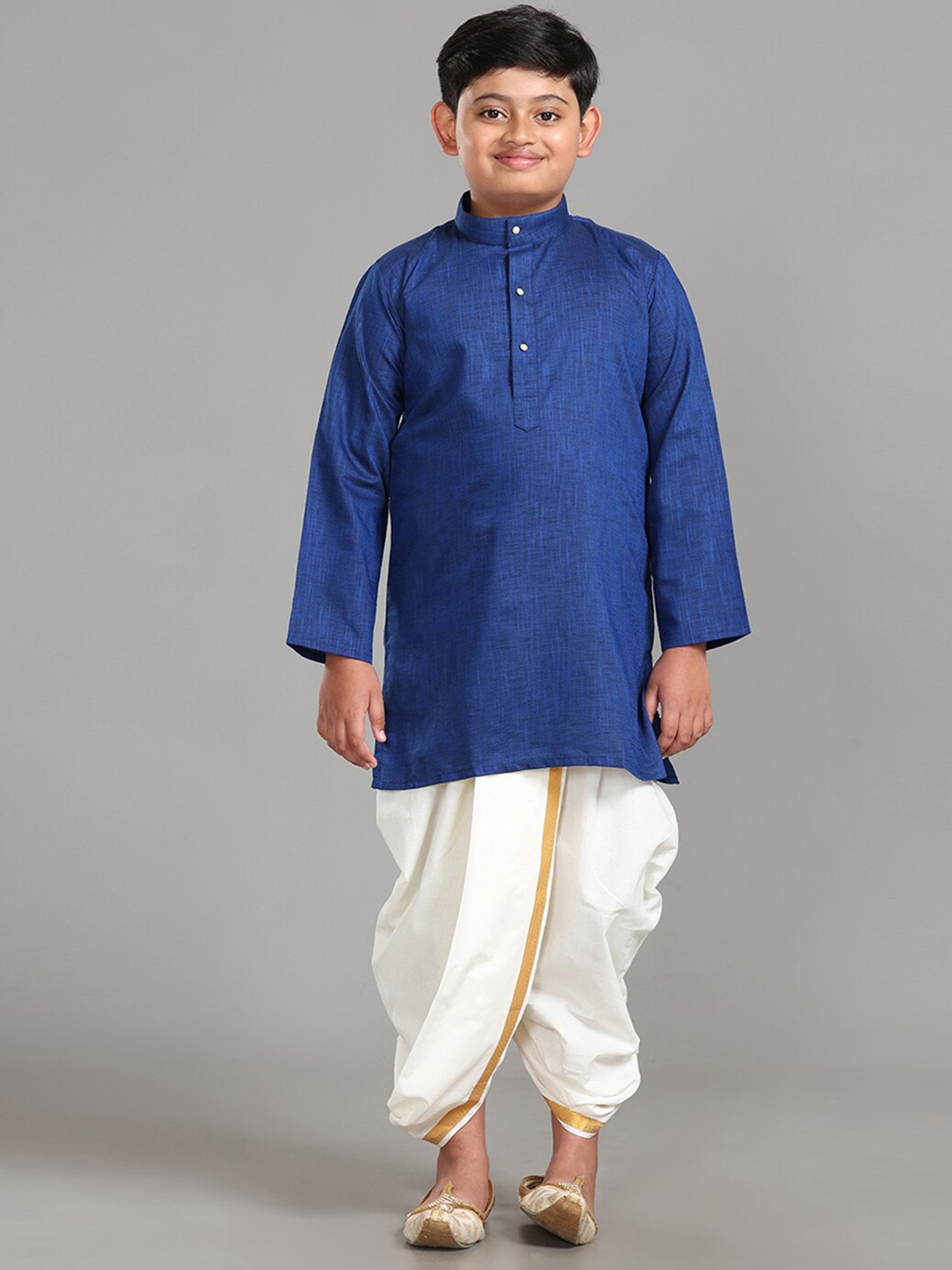 

ALAYA Boys Band Collar Long Sleeves Regular Kurta with Dhoti Pants, Navy blue