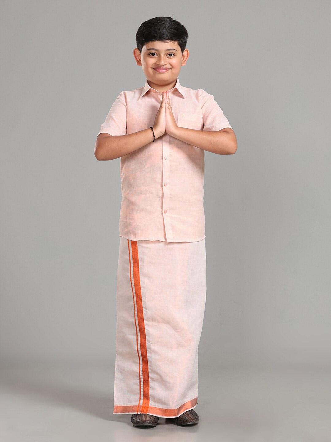 

ALAYA Boys Readymade Veshti & Shirt, Copper